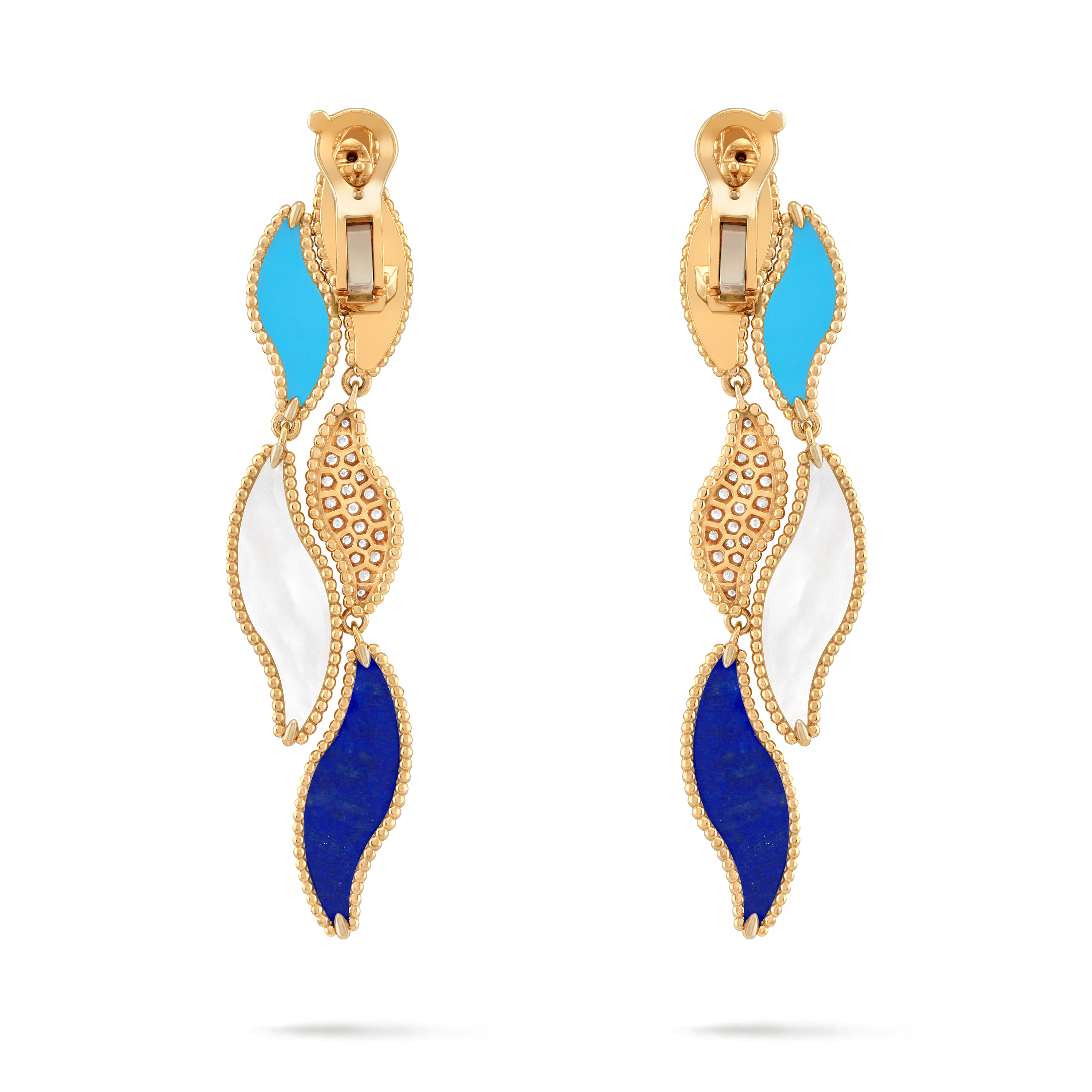 Lucky Summer Wave earrings 18K yellow gold, Diamond, Lapis
