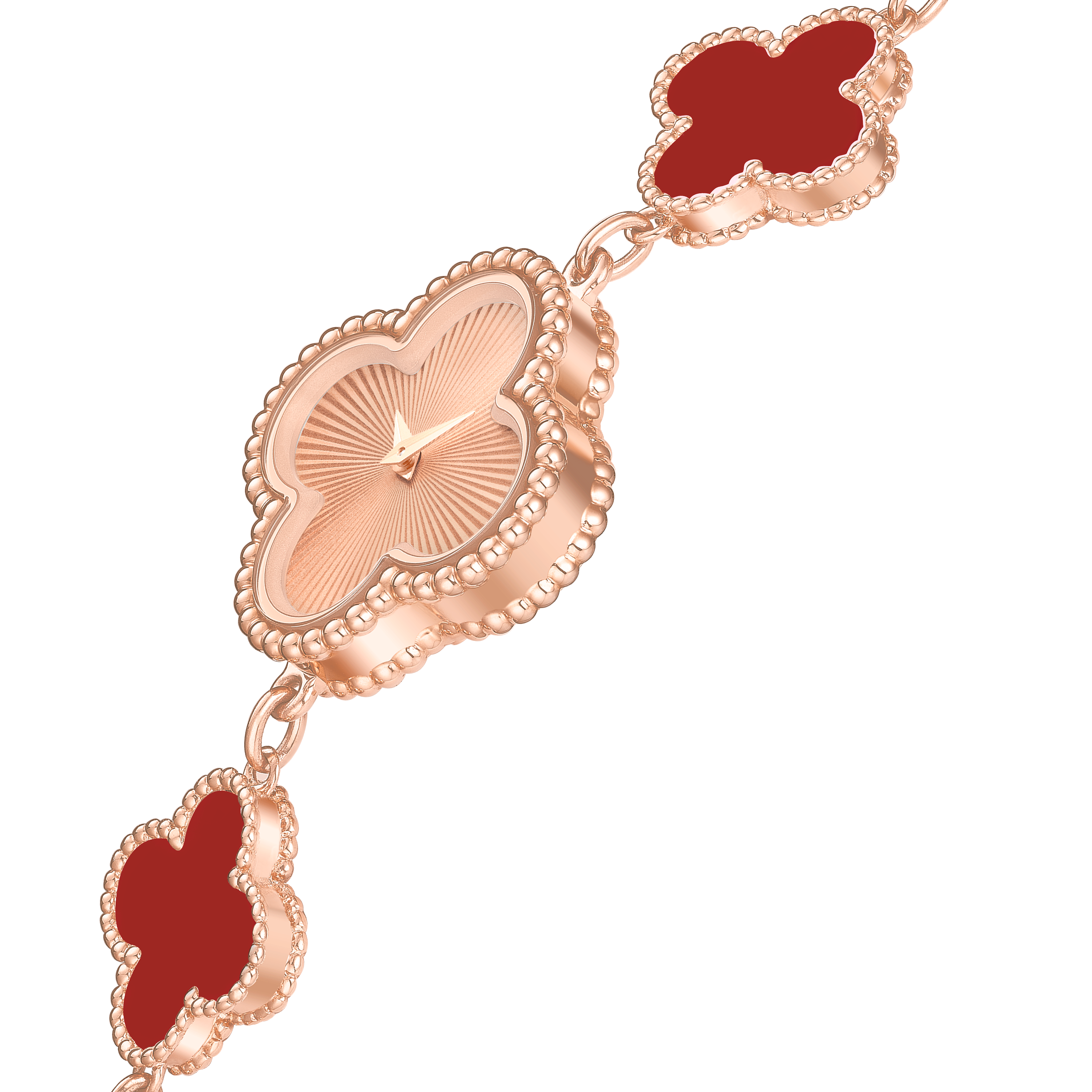 Van Cleef & Arpels Vintage Alhambra 18k Rose Gold 20 Motif Carnelian  Guilloche Necklace