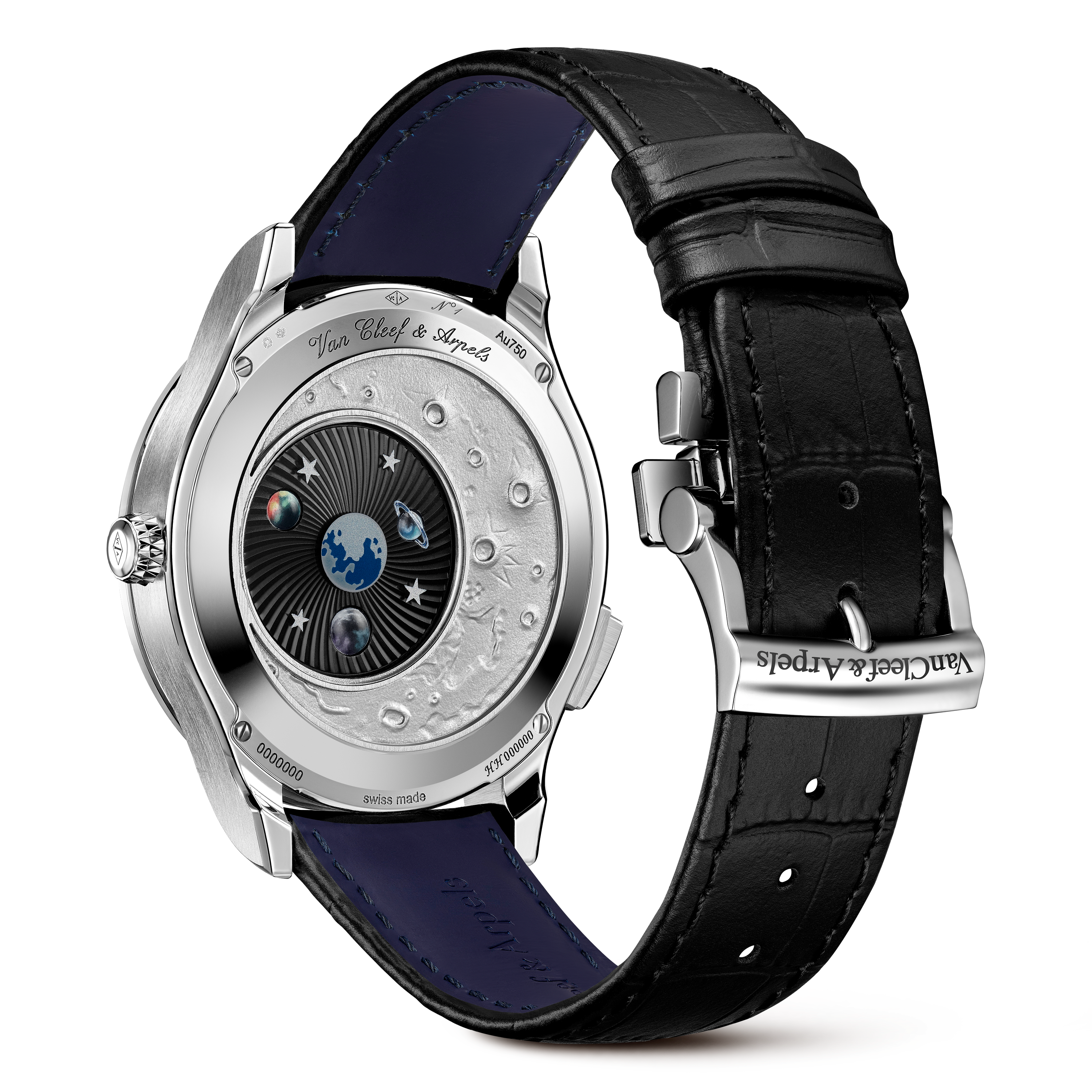 ساعة ميدنايت جور نوي فاز دو لون, ذهب أبيض 18 قيراط, أفنتورين:  2 أحجار, عرق اللؤلؤ:  2 أحجار, Back, Watch - Van Cleef & Arpels