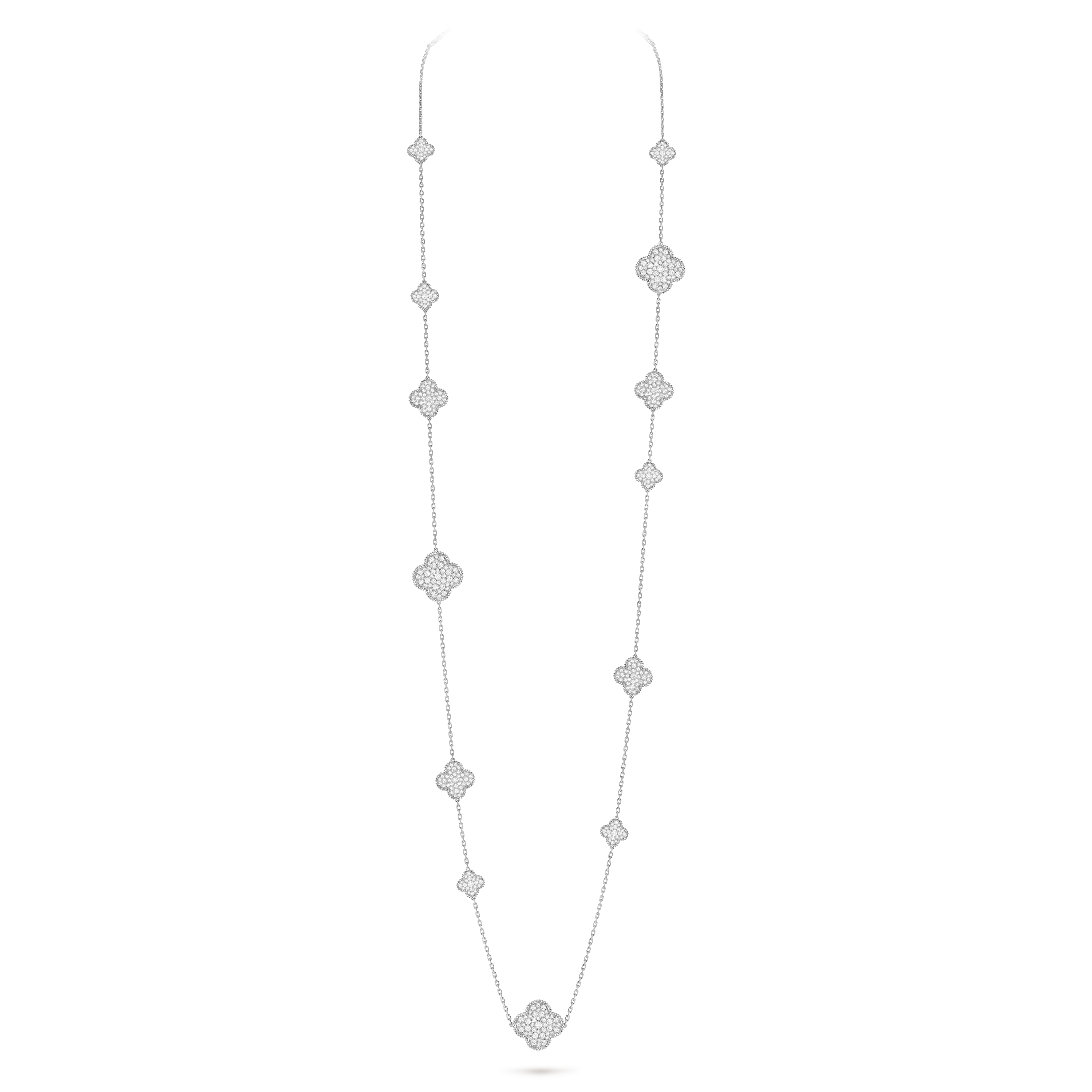 Magic Alhambra长项链,16图案, 18K白金, 钻石:  488颗,  16.92 克拉, On Stand, Jewelry Long Necklace_梵克雅宝_Van Cleef & Arpels