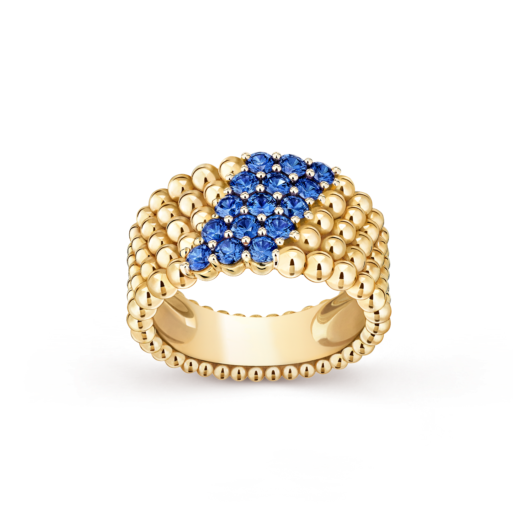 Perlée couleurs戒指，5排圆珠设计, 18K黄金, 蓝宝石:  15颗,  0.9 克拉, Front, Jewelry Ring_梵克雅宝_Van Cleef & Arpels