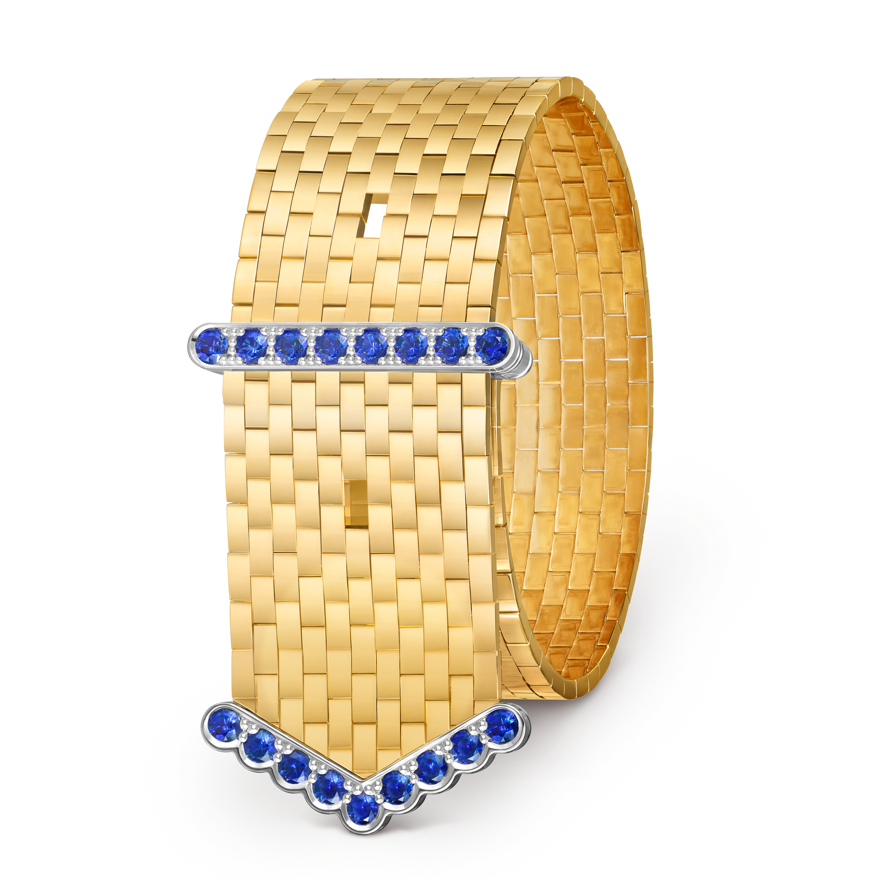 Ludo bracelet, 18K yellow gold, 18K white gold, Sapphire:  17 stones,  2.21 carats, Three Fourth, High Jewelry Bracelet - Van Cleef & Arpels