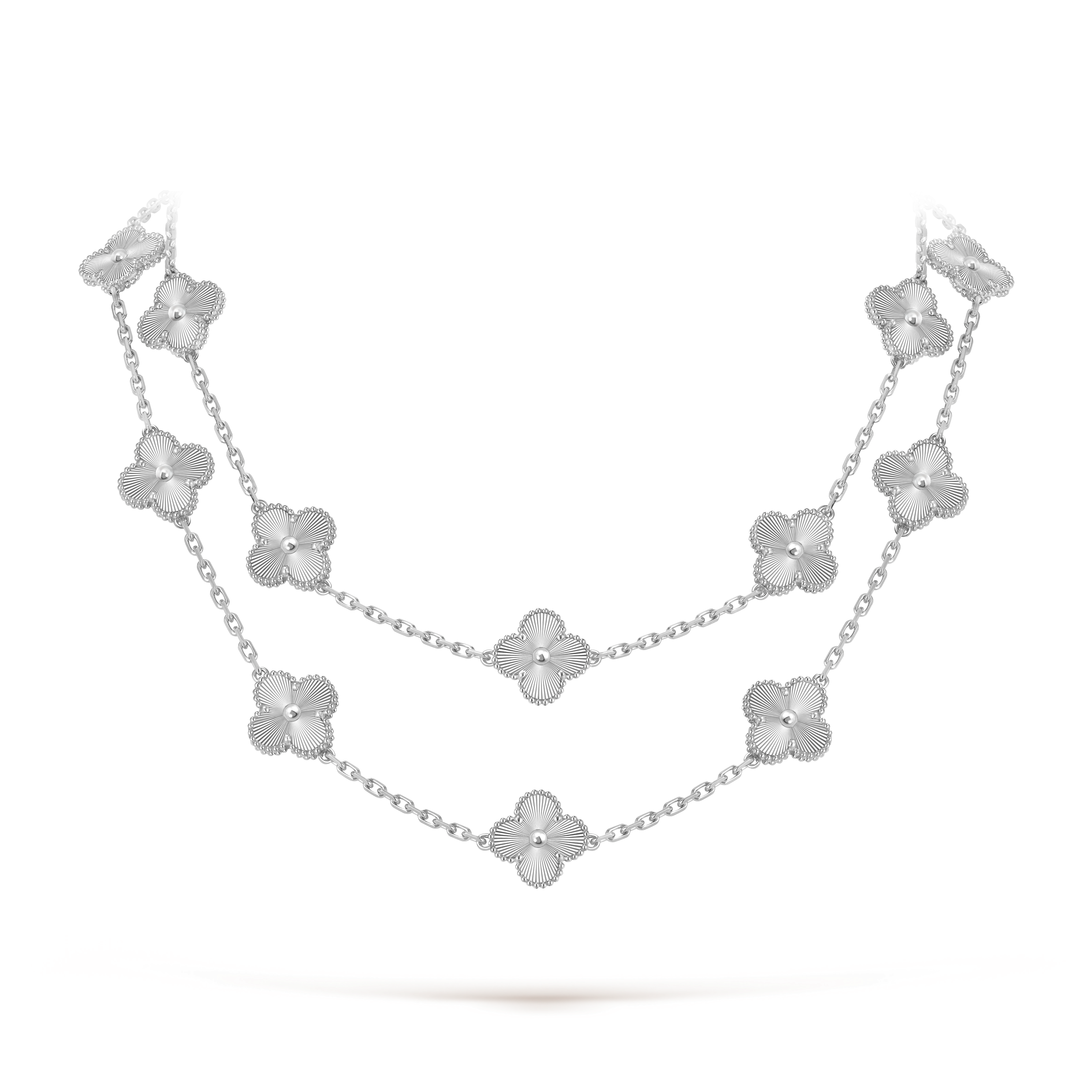 Vintage Alhambra long necklace, 20 motifs, 18K white gold, Detail, Jewelry Long Necklace - Van Cleef & Arpels