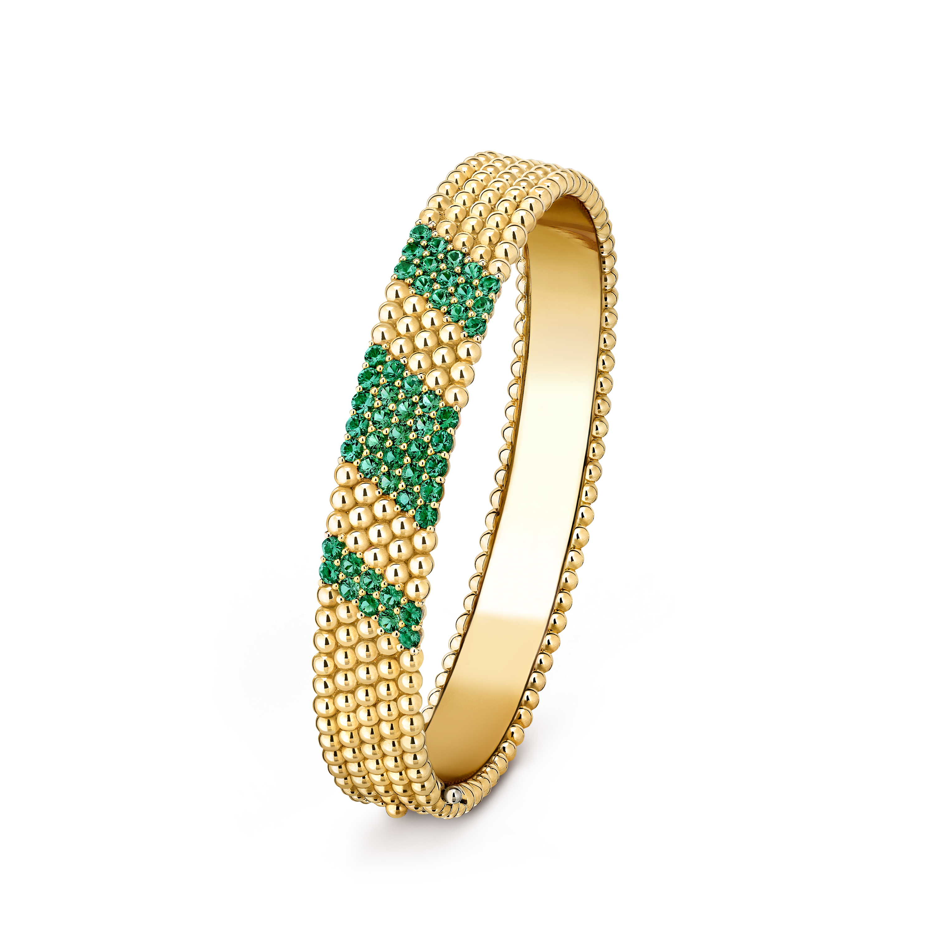 Perlée couleurs bracelet, 5 rows, large model, 18K yellow gold, Emerald:  50 stones,  2 carats, Three Fourth, Jewelry Bracelet - Van Cleef & Arpels