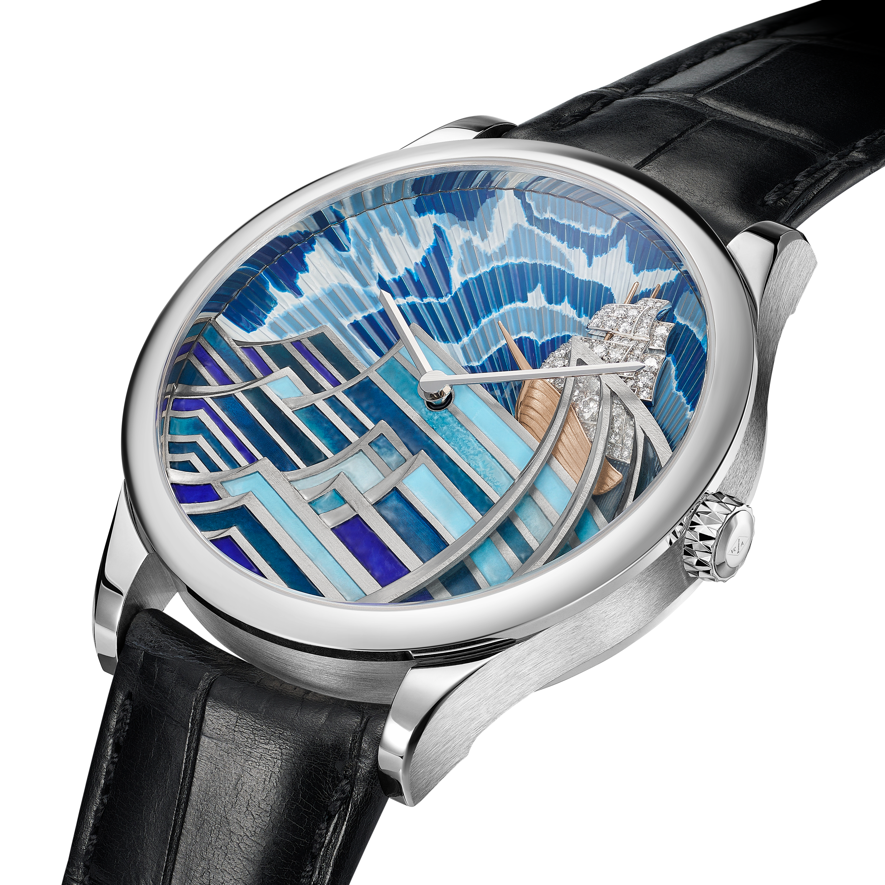 Midnight Ismaël watch, 18K white gold, Diamond:  55 stones,  0.27 carat, Three Fourth, Watch - Van Cleef & Arpels