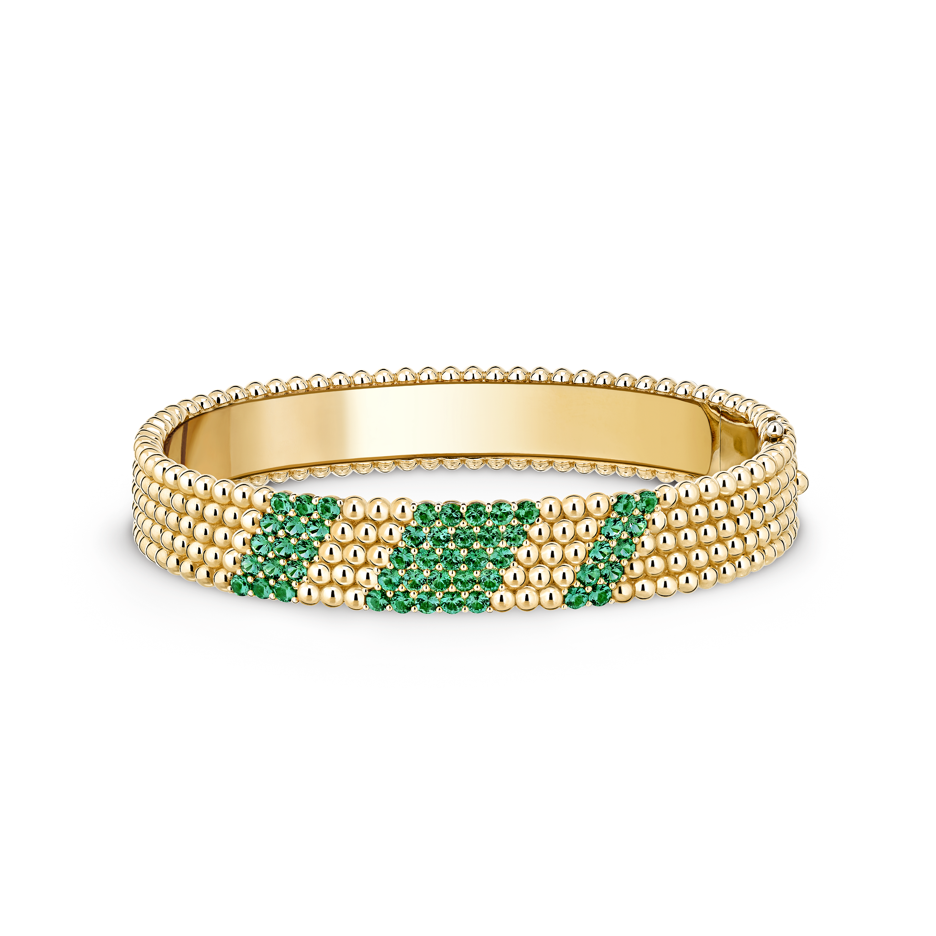Perlée couleurs bracelet, 5 rows, medium model, 18K yellow gold, Emerald:  50 stones,  2 carats, Front, Jewelry Bracelet - Van Cleef & Arpels