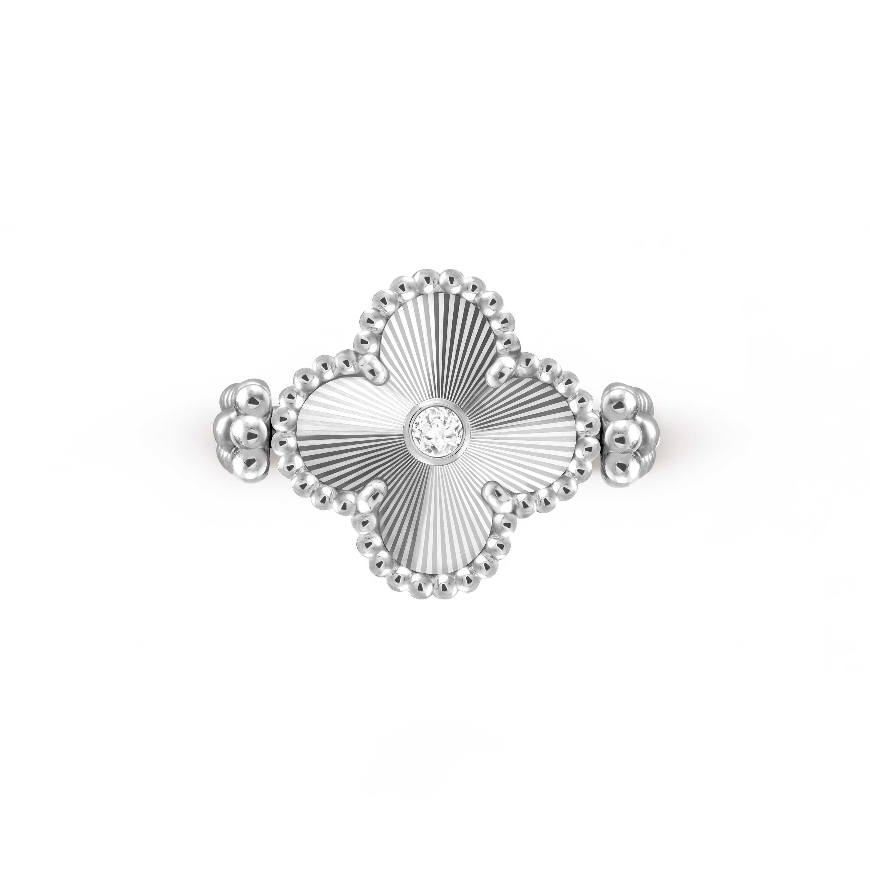 Vintage Alhambra reversible ring, 18K white gold, Chalcedony:  1 stone, Diamond:  1 stone,  0.04 carat, Top, Jewelry Ring - Van Cleef & Arpels