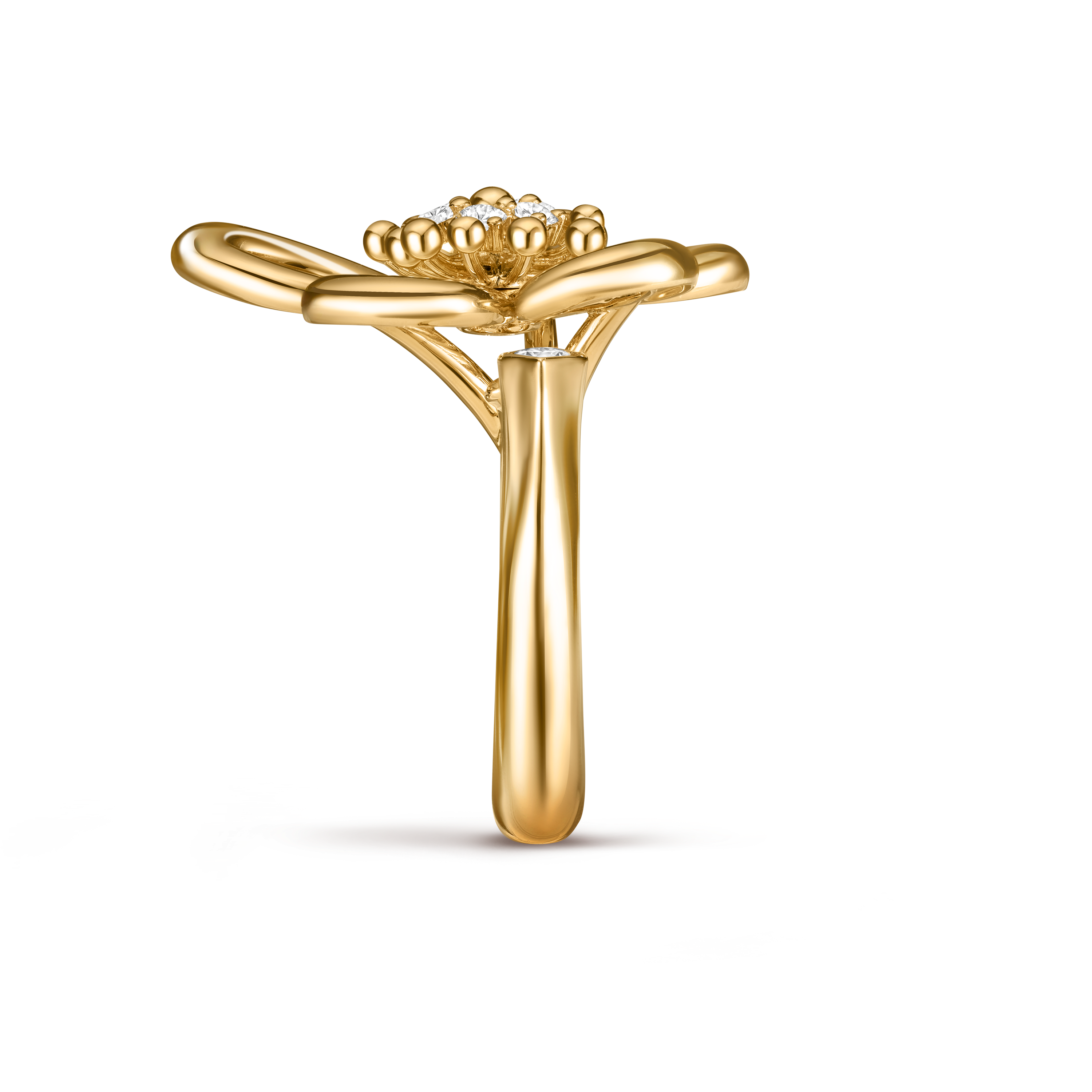 Flowerlace Between the Finger ring, 18K yellow gold, Diamond:  6 stones,  0.35 carat, Profile, Jewelry Ring - Van Cleef & Arpels