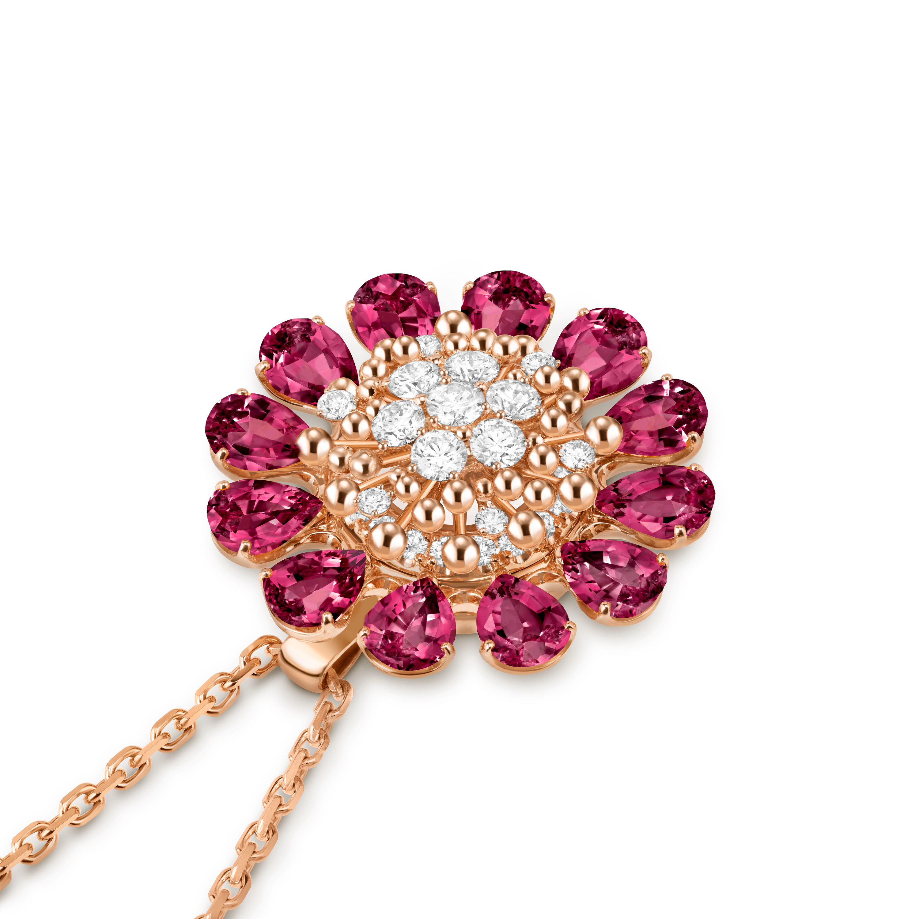 Fleurs d'Hawaï secret watch, 18K rose gold, Diamond:  59 stones,  2.63 carats, Mother-of-pearl:  1 stone, Rhodolite:  12 stones, Back, Watch - Van Cleef & Arpels