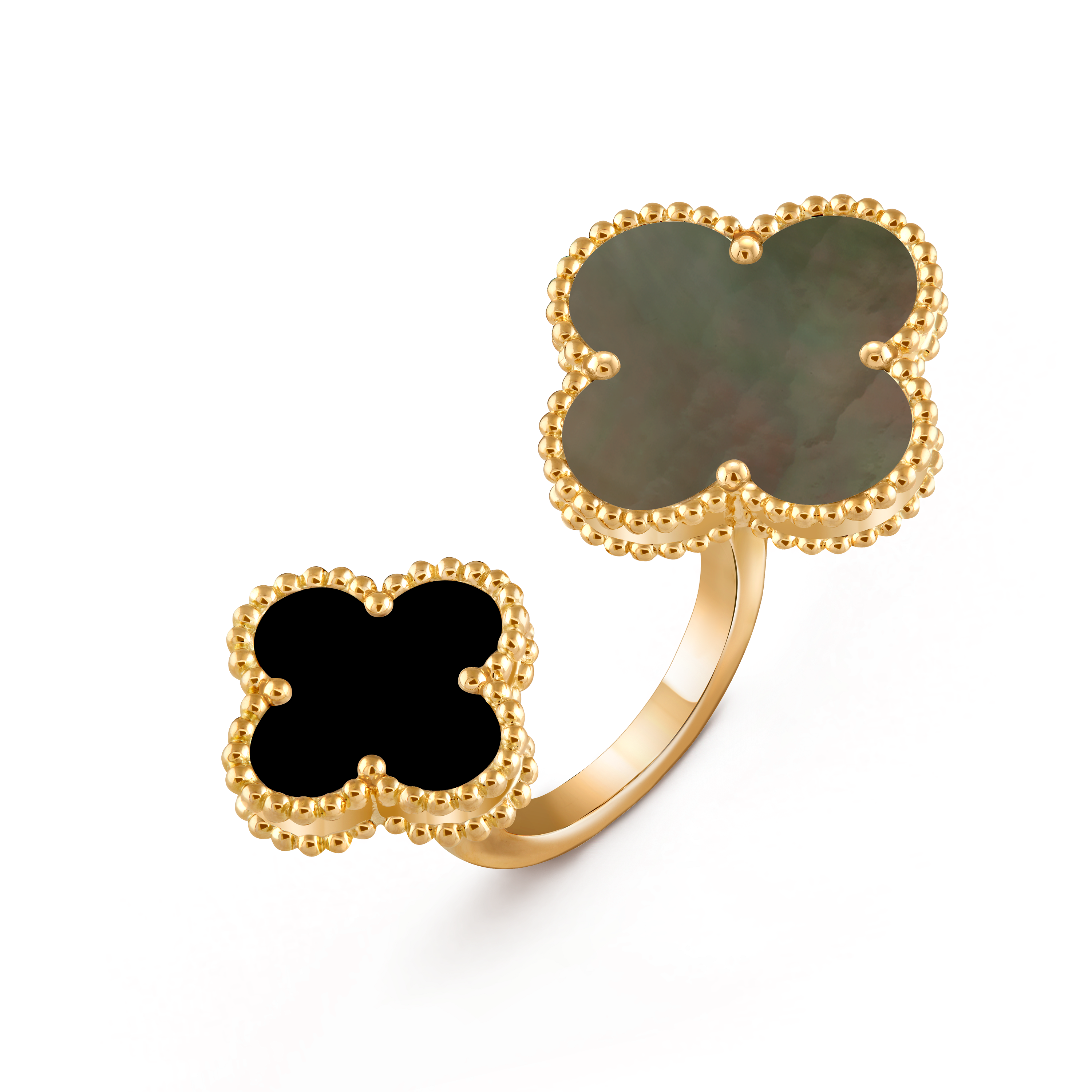 Magic Alhambra指间戒, 18K黄金, 珍珠母贝:  1 宝石, 缟玛瑙:  1 宝石, Three Fourth, Jewelry Ring_梵克雅宝_Van Cleef & Arpels