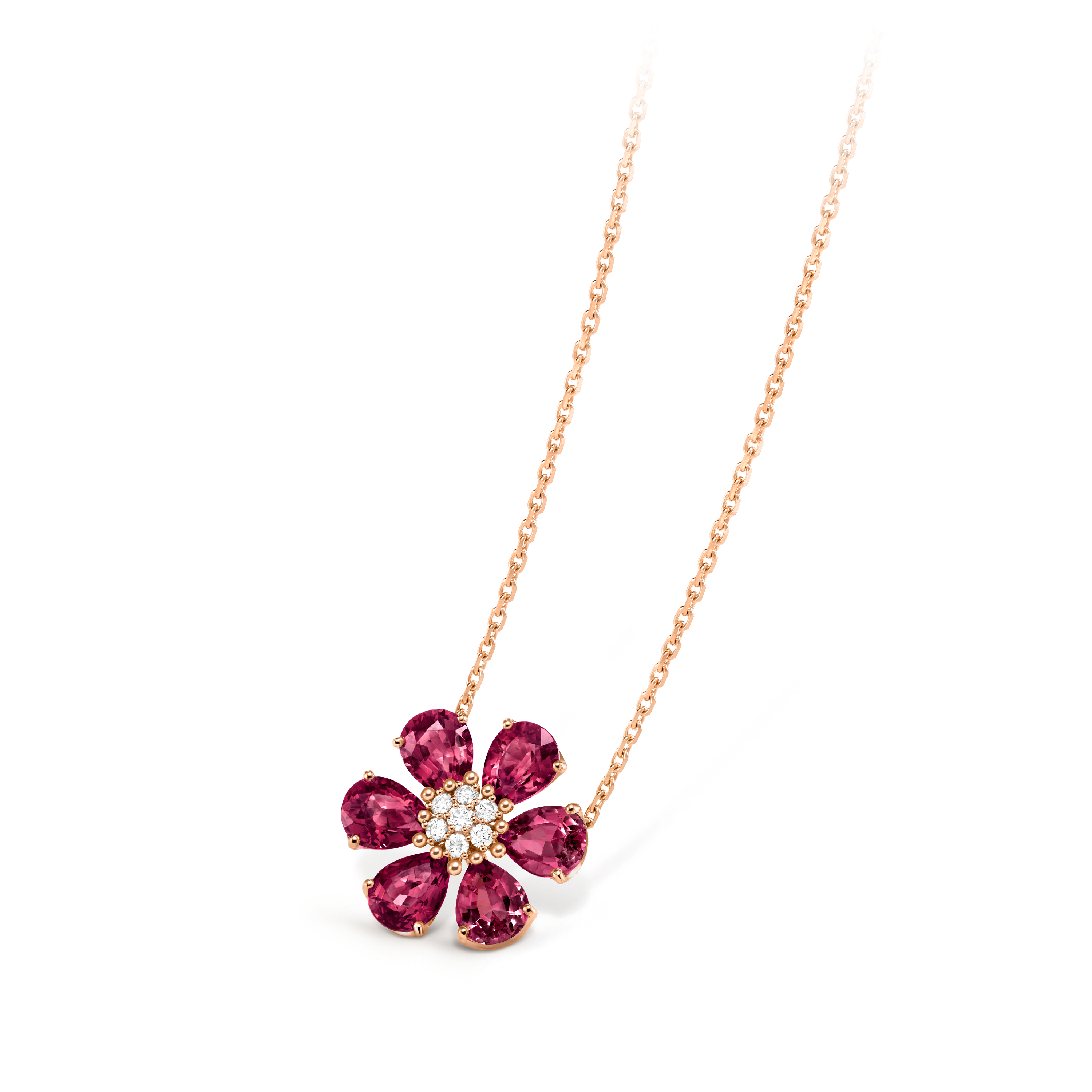 Pendentif Fleurs d’Hawaï, Or rose 750/1000, Diamant:  7 pierres,  0.19 carat, Rhodolite:  6 pierres,  8.76 carats, Back, Jewelry Pendent - Van Cleef & Arpels