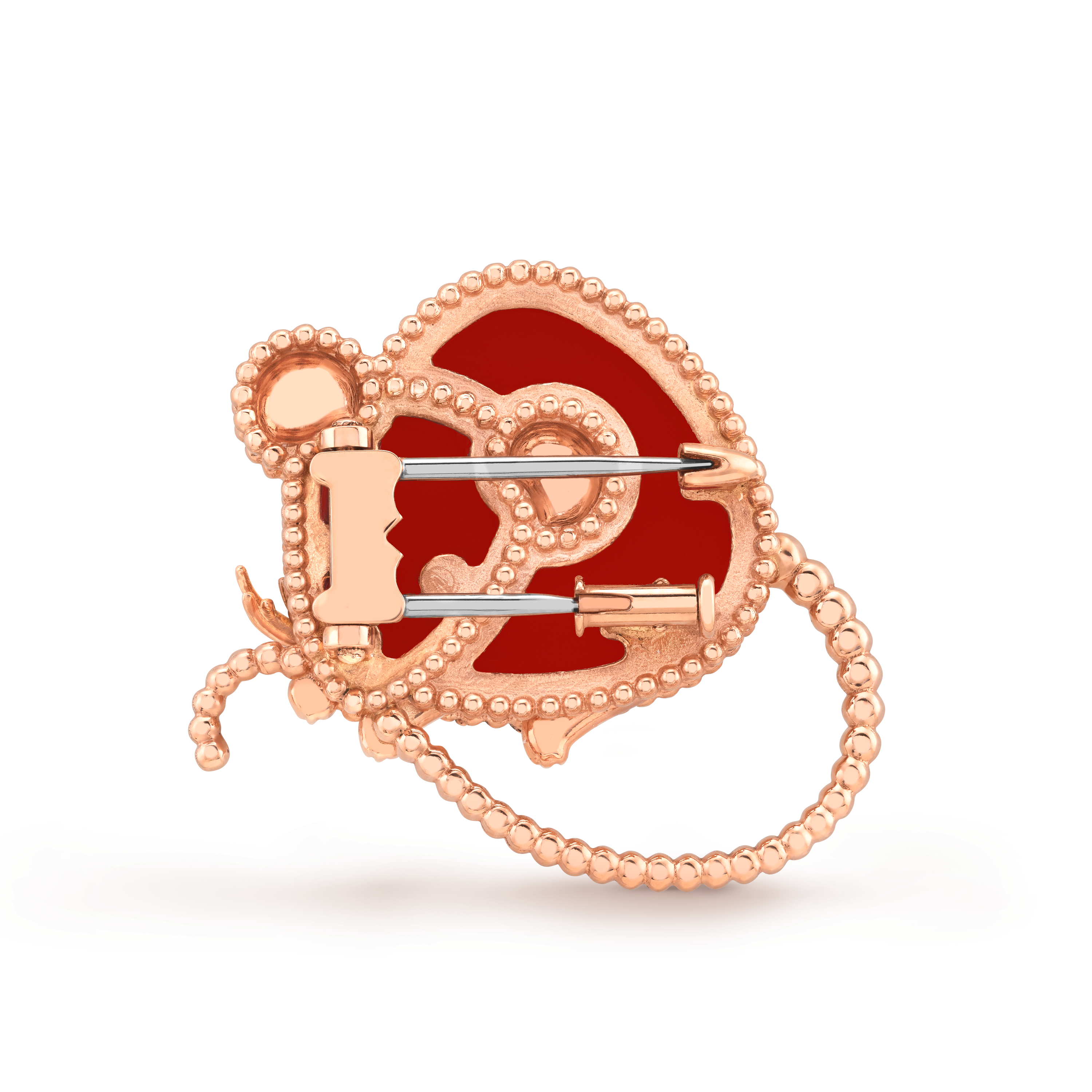 Lucky Animals Mouse Clip, 18K rose gold, Carnelian:  2 stones, Onyx:  2 stones, Back, Jewelry Clip - Van Cleef & Arpels