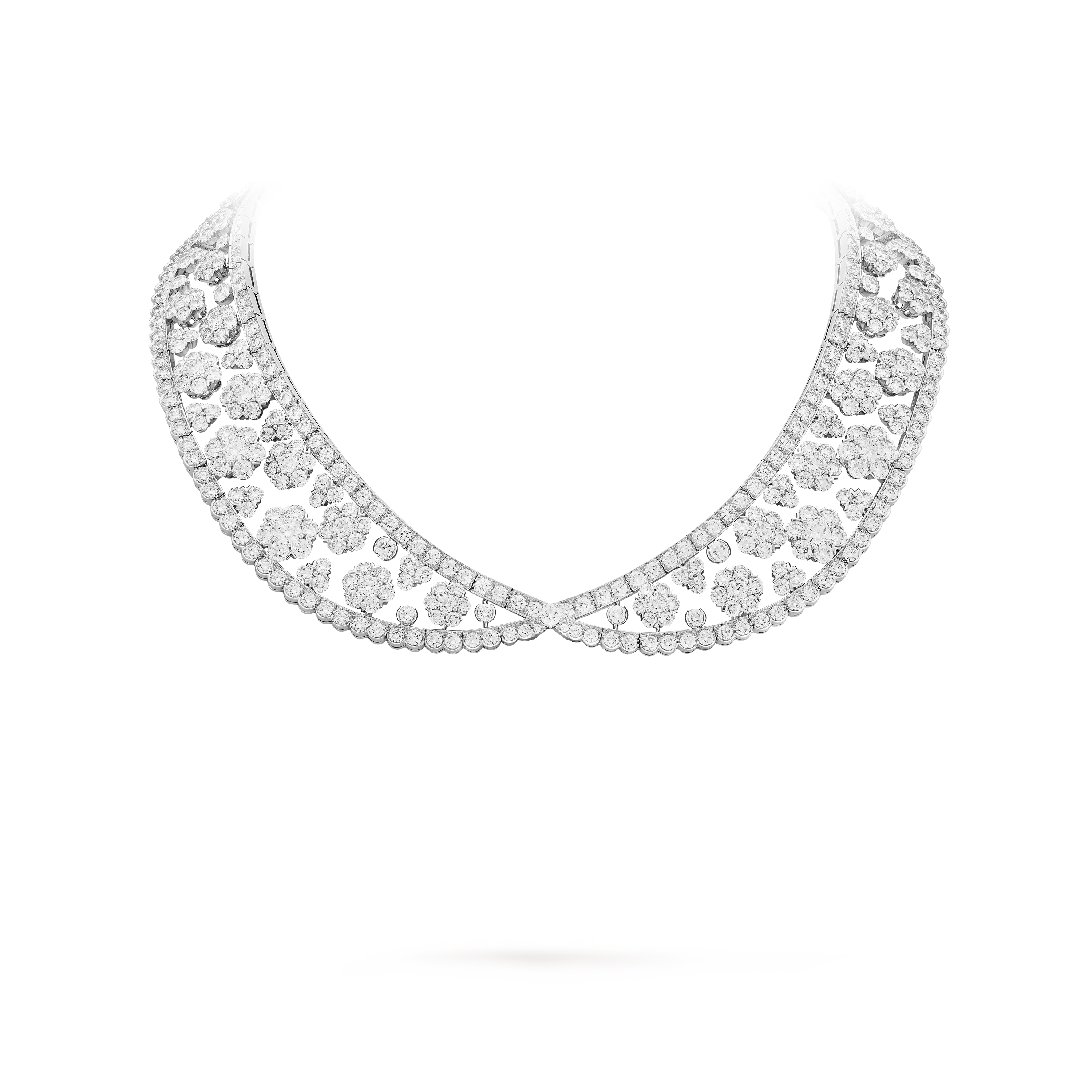 Snowflake collerette transformable necklace, 18K white gold, Diamond:  619 stones,  69.73 carats, Detail, High Jewelry Necklace - Van Cleef & Arpels