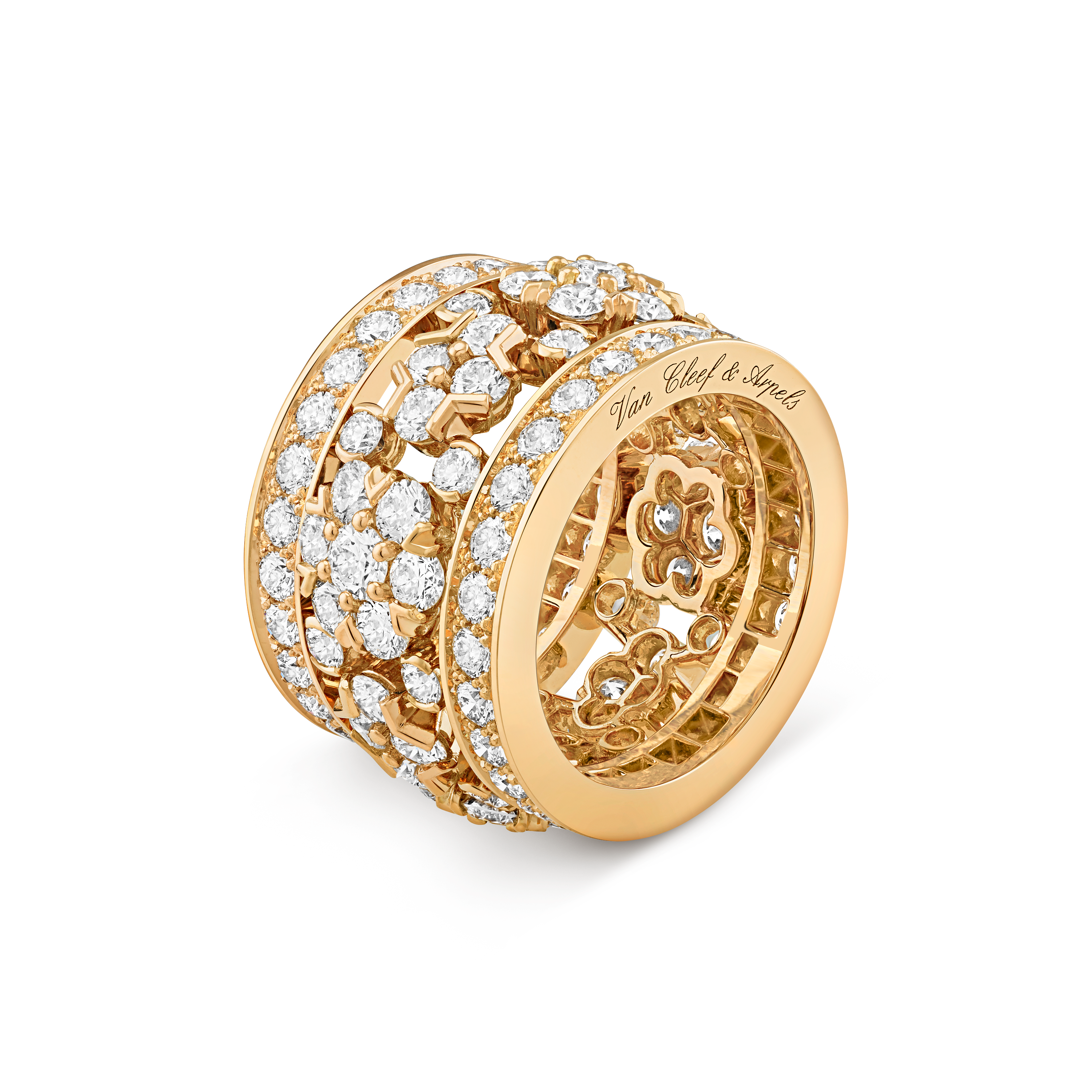 Bague Snowflake, Or jaune 750/1000, Diamant:  114 pierres,  5.25 carats, Three Fourth, High Jewelry Ring - Van Cleef & Arpels