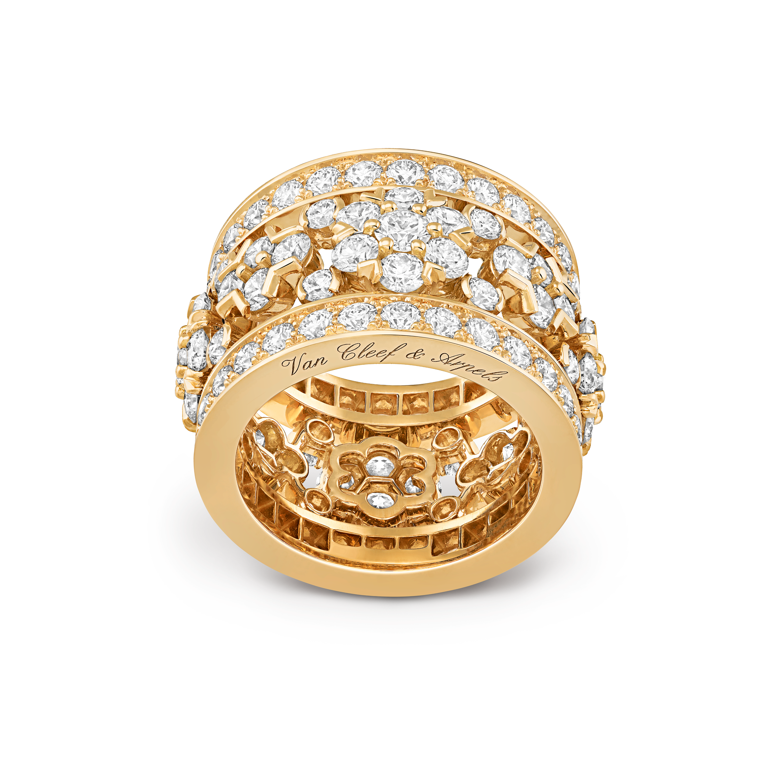 Bague Snowflake, Or jaune 750/1000, Diamant:  114 pierres,  5.25 carats, Front, High Jewelry Ring - Van Cleef & Arpels