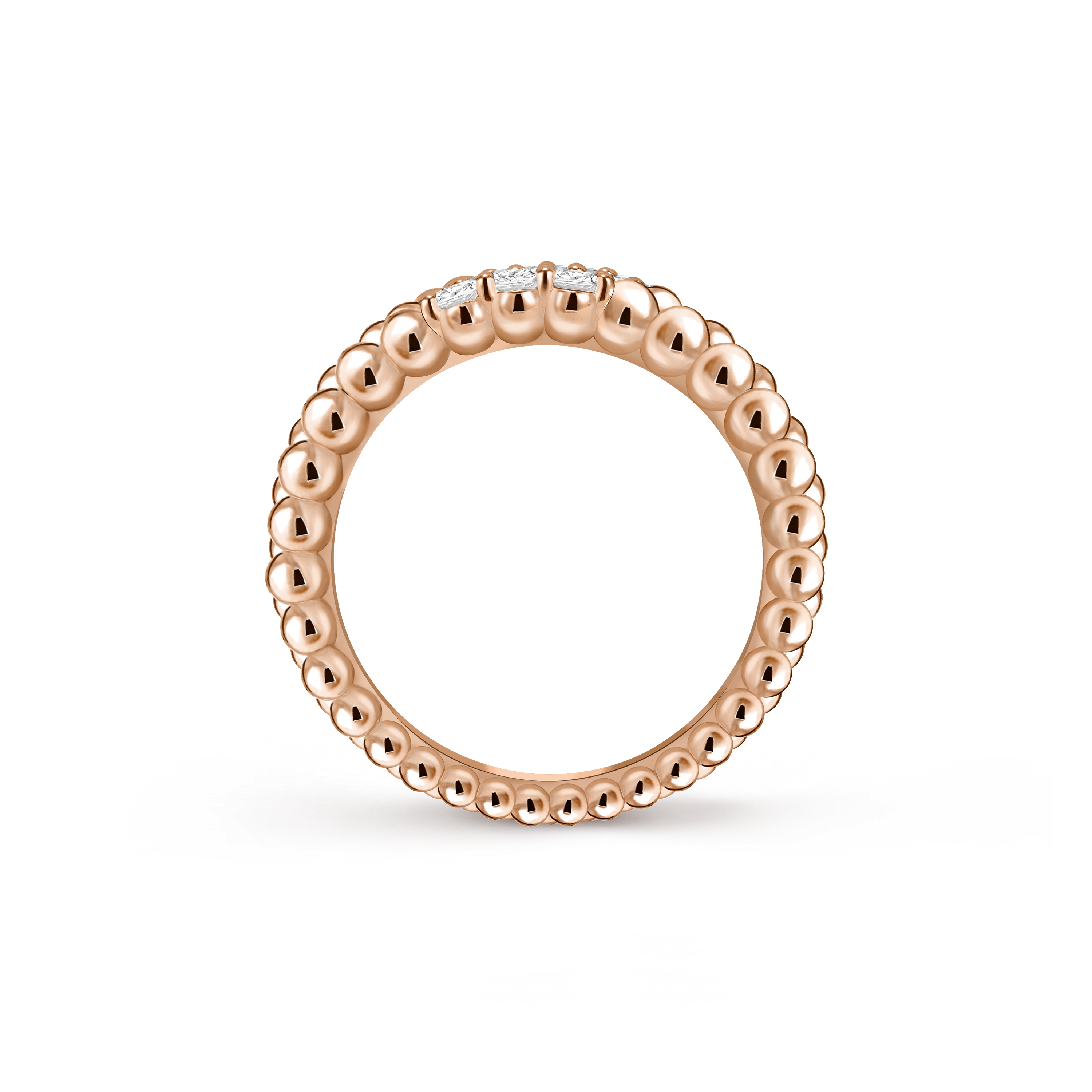 Perlée diamonds ring, 3 rows, 18K rose gold, Diamond:  9 stones,  0.31 carat, Profile, Jewelry Ring - Van Cleef & Arpels
