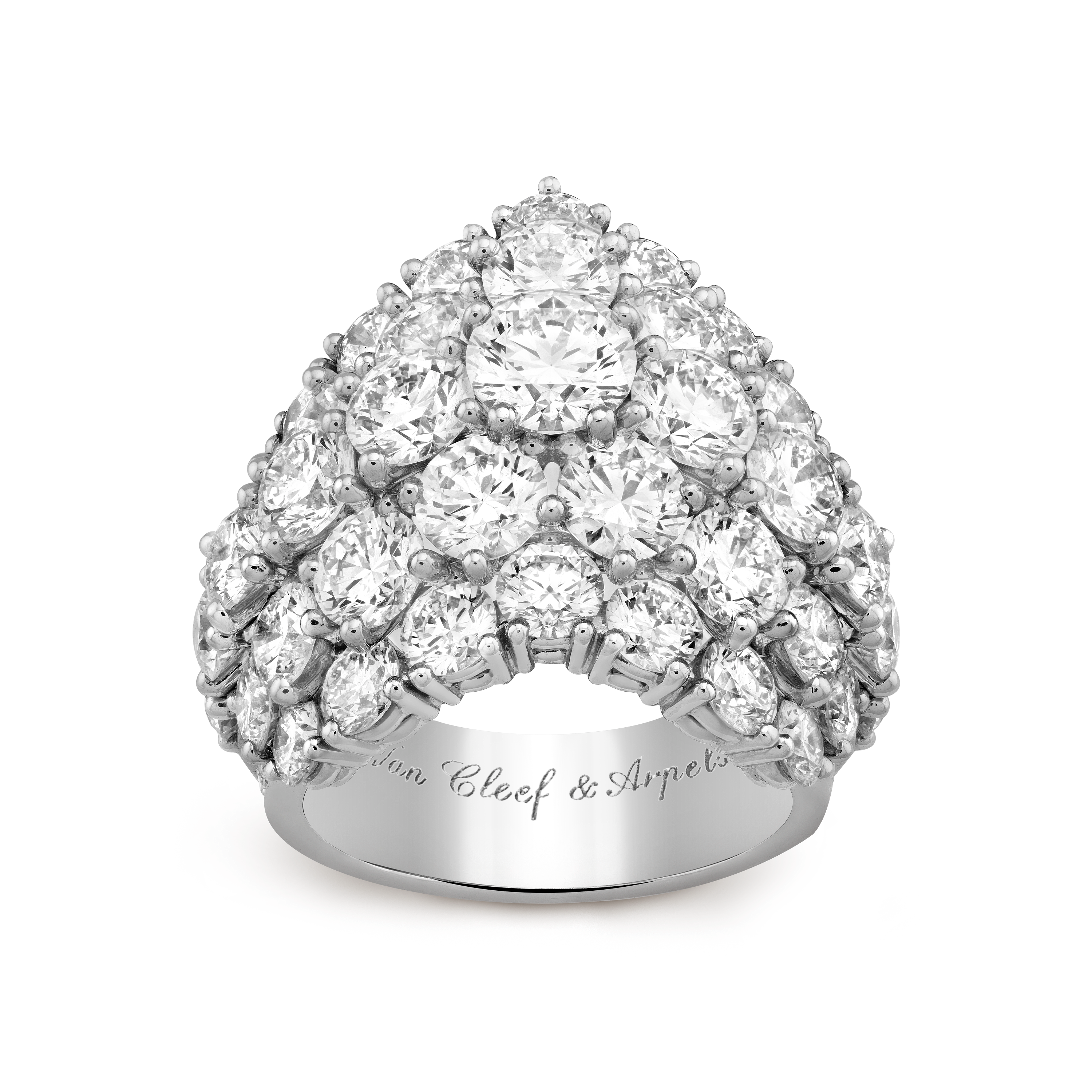 Bague À Cheval, Or blanc 750/1000, Diamant:  56 pierres,  9.15 carats, Front, High Jewelry Ring - Van Cleef & Arpels
