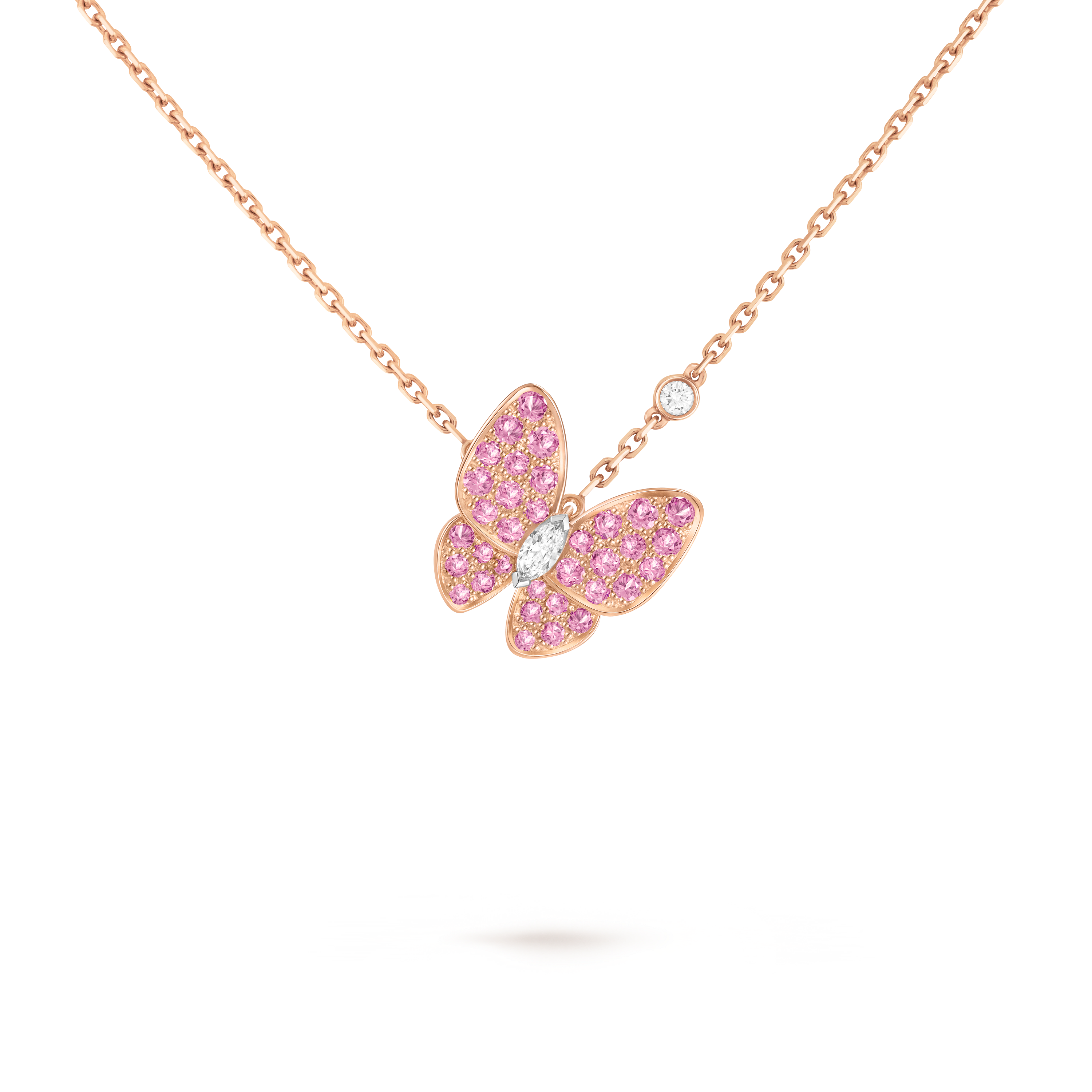 Colgante Two Butterfly, Oro rosado 750/1000, Oro blanco 750/1000, Diamante:  2 piedras,  0.2 quilate, Zafiro:  34 piedras,  0.88 quilate, Detalle, Jewelry Pendent - Van Cleef & Arpels