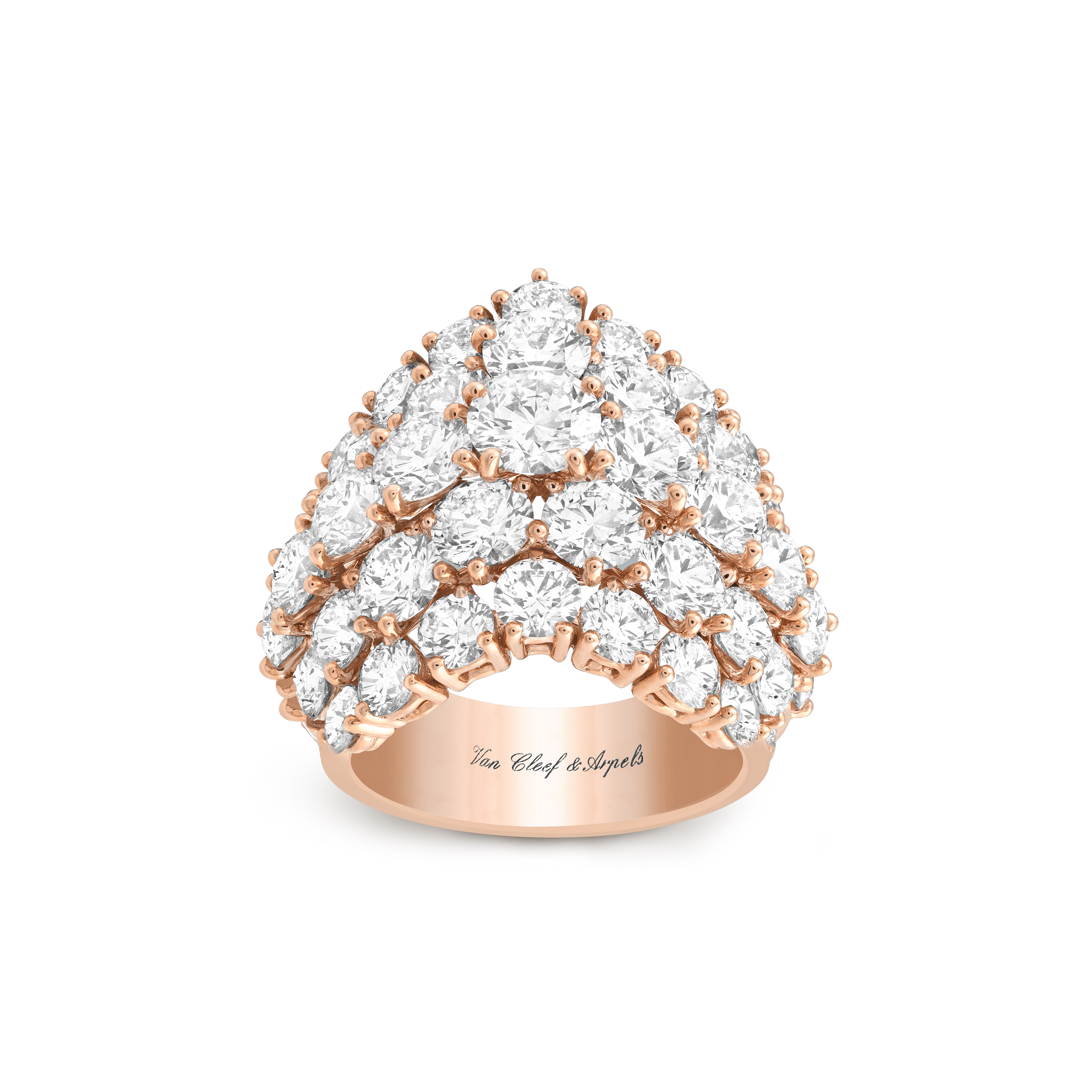 À Cheval戒指, 18K玫瑰金, 鑽石:  56寶石,  9.56克拉, Front, High Jewelry Ring- Van Cleef & Arpels
