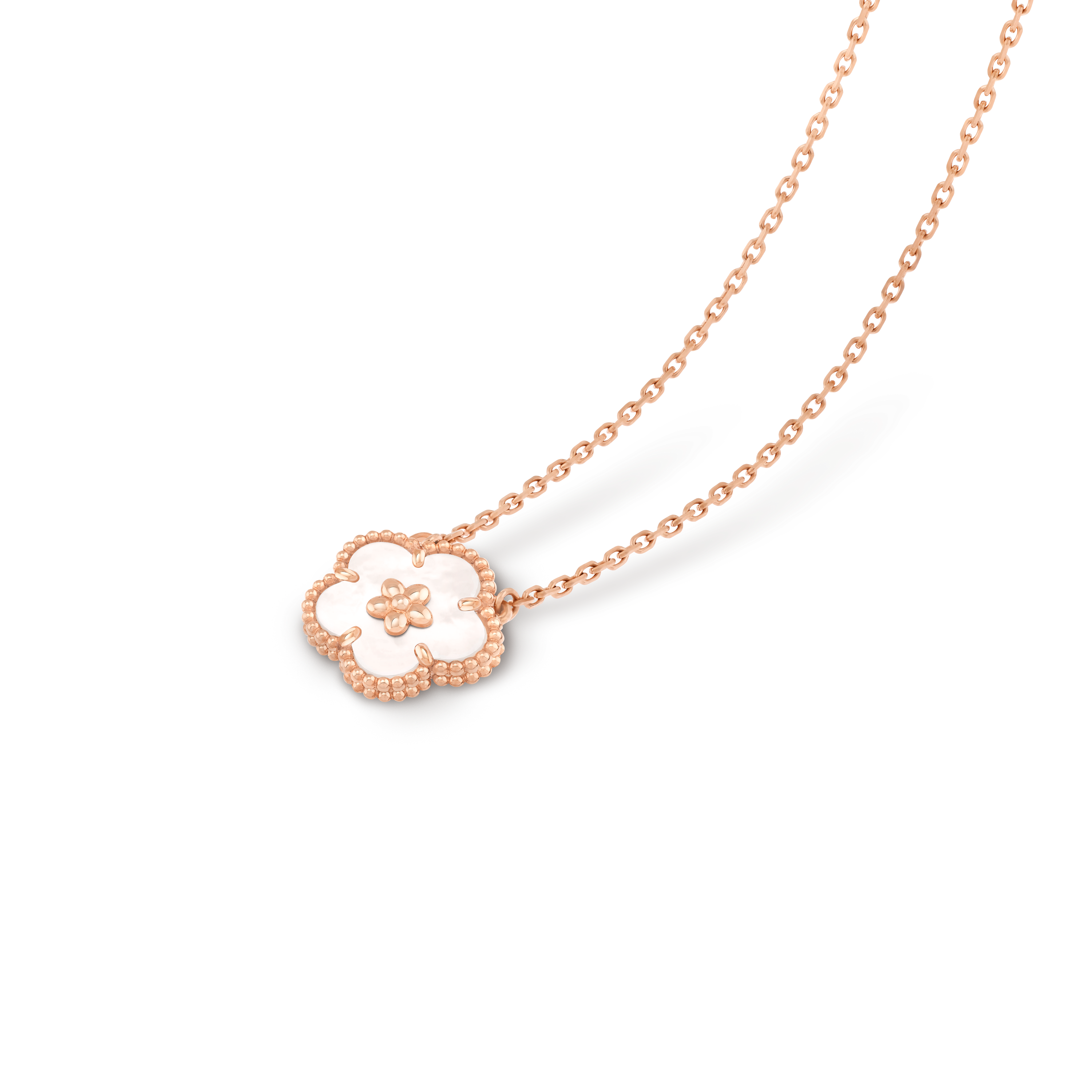 Lucky Spring pendant, plum blossom, 18K rose gold, Mother-of-pearl:  1 stone, Back, Jewelry Pendent - Van Cleef & Arpels