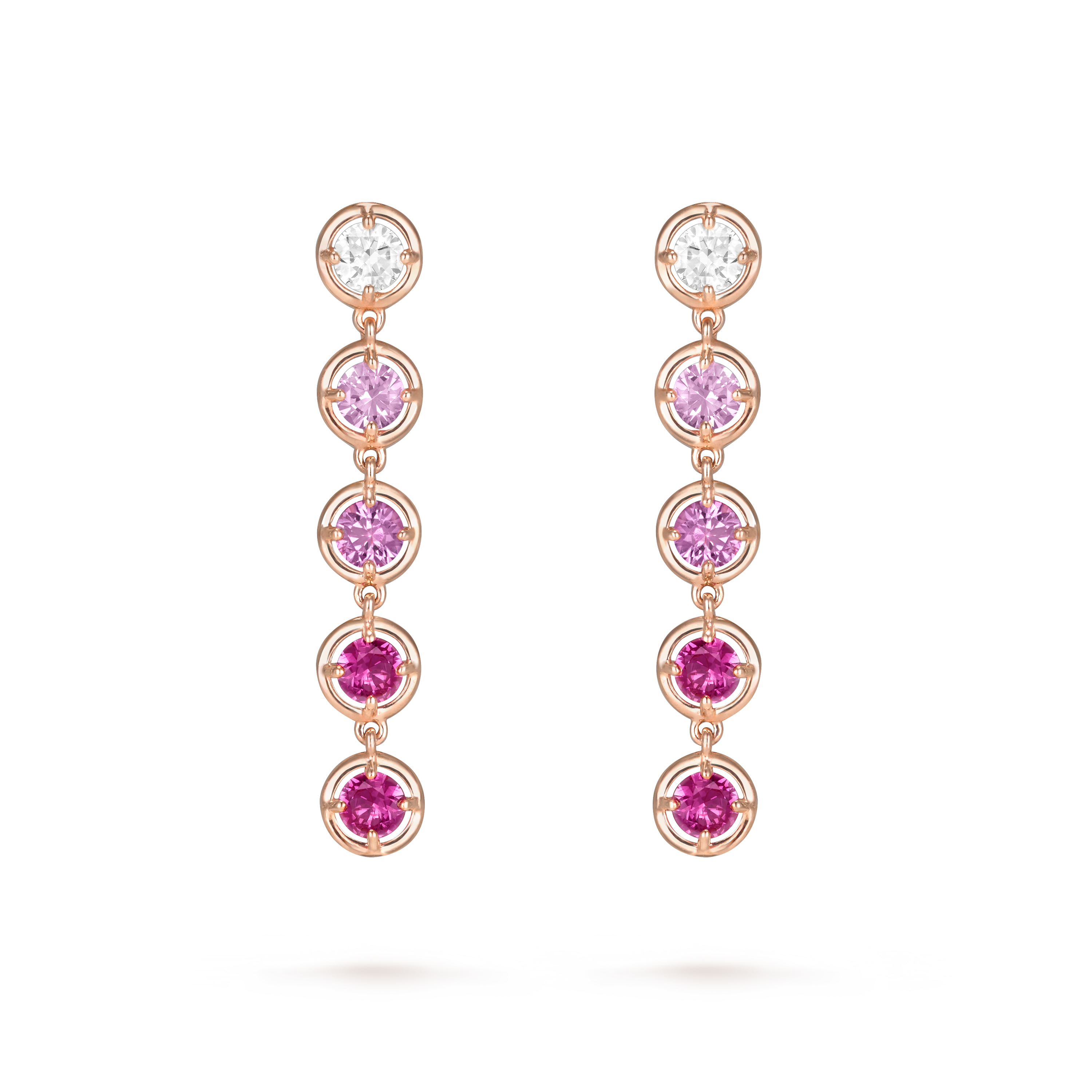 Palmyre 1 row earrings, 18K rose gold, Diamond:  2 stones,  0.26 carat, Sapphire:  8 stones,  1.24 carats, Front, High Jewelry Earrings - Van Cleef & Arpels