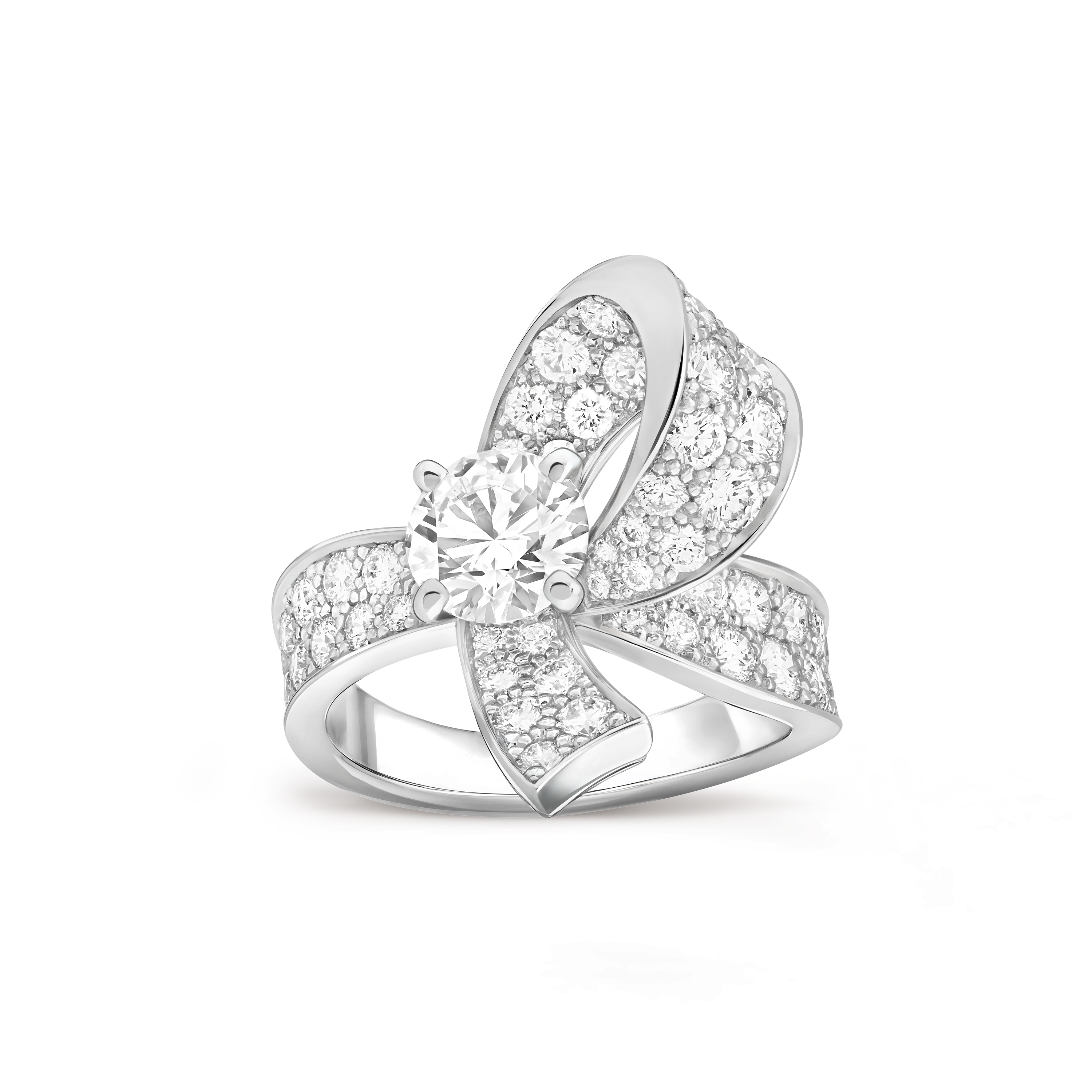 Boucle solitaire 1.00 carat DVVS2, Platinum, Diamond:  57 stones,  2.38 carats, Front, Jewelry Ring - Van Cleef & Arpels