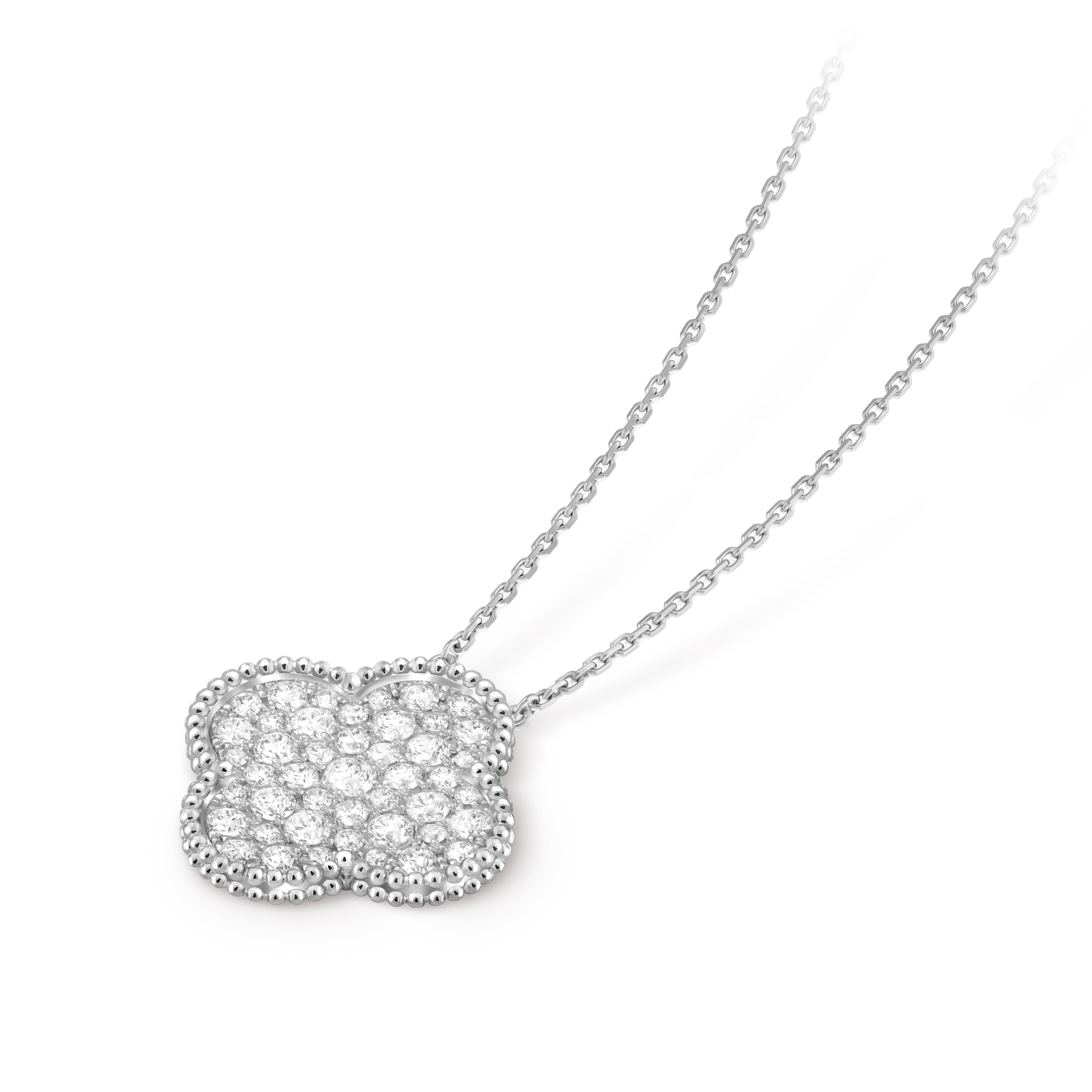 Magic Alhambra pendant, 18K white gold, Diamond:  45 stones,  2.44 carats, Back, Jewelry Pendent - Van Cleef & Arpels