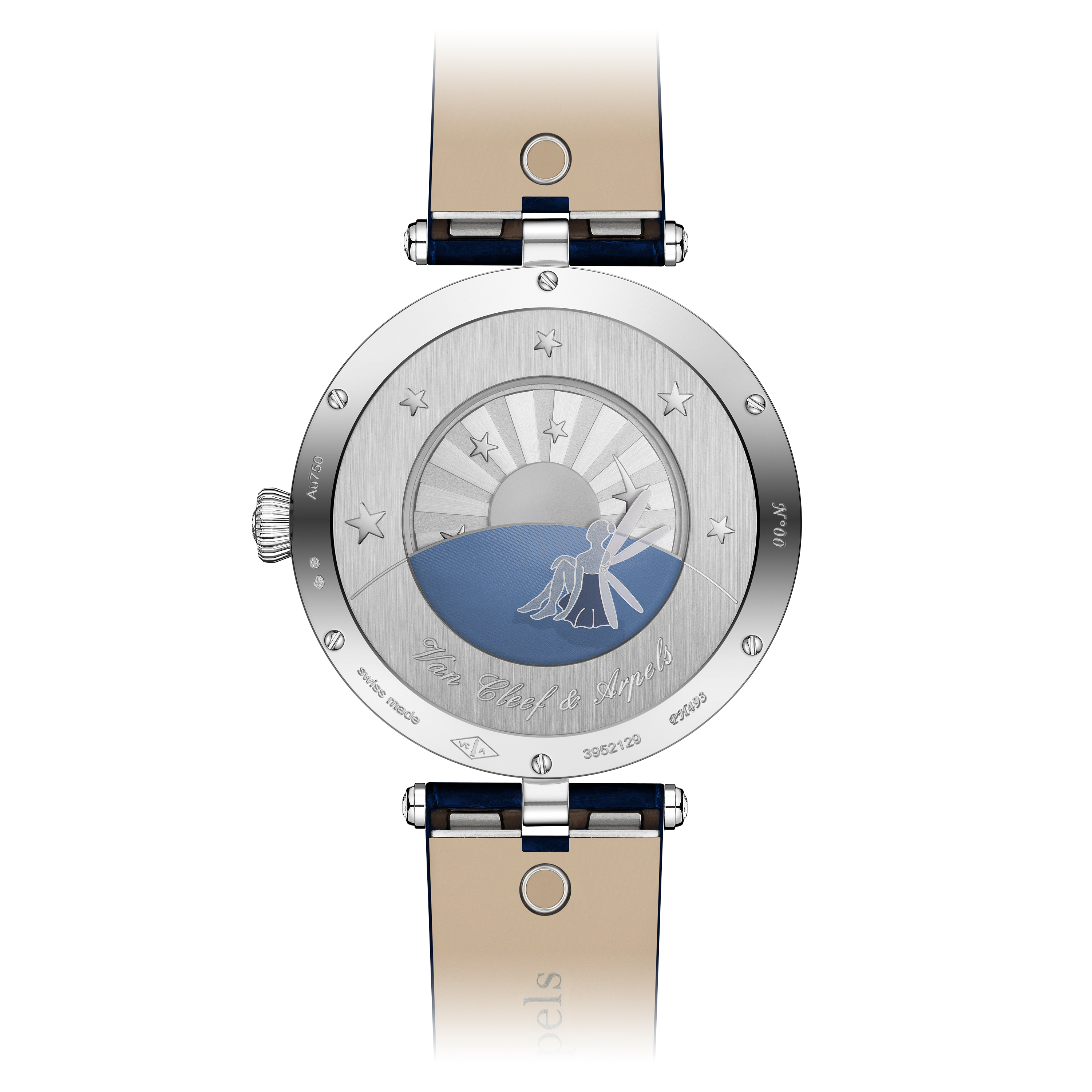 Lady Arpels Jour Nuit watch, 18K white gold, 18K yellow gold, Aventurine:  1 stone, Diamond:  374 stones,  4.98 carats, Mother-of-pearl:  1 stone, Sapphire:  43 stones,  0.36 carat, Back, Watch - Van Cleef & Arpels