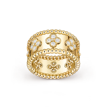 Perlée clovers ring, medium model, Diamond:32 stones, 0.71 carat, THREE_FOURTH, Jewelry Ring
