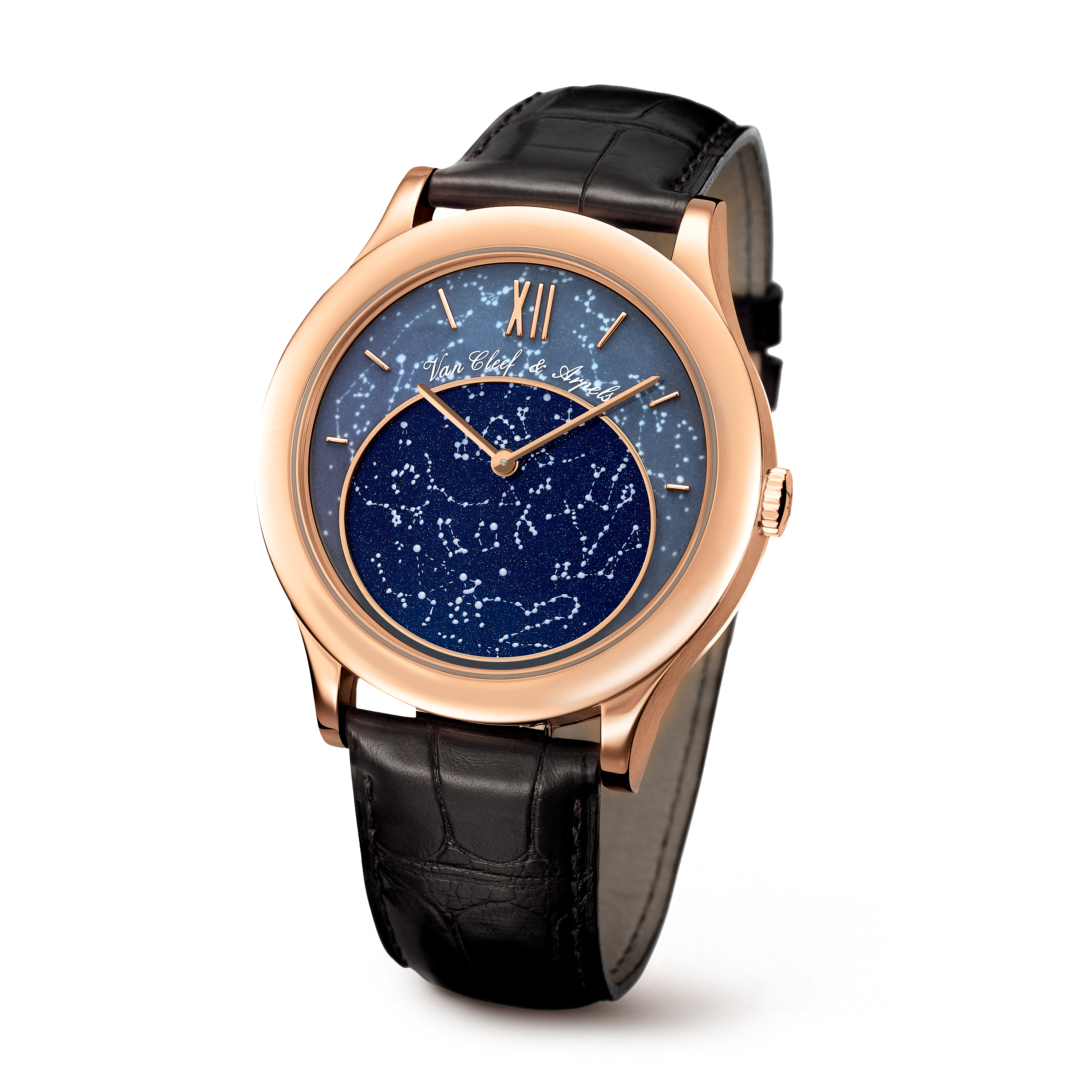 Midnight in Paris watch, 18K rose gold, Aventurine:  1 stone, Meteorite:  1 stone, Quartz:  1 stone, Three Fourth, Watch - Van Cleef & Arpels
