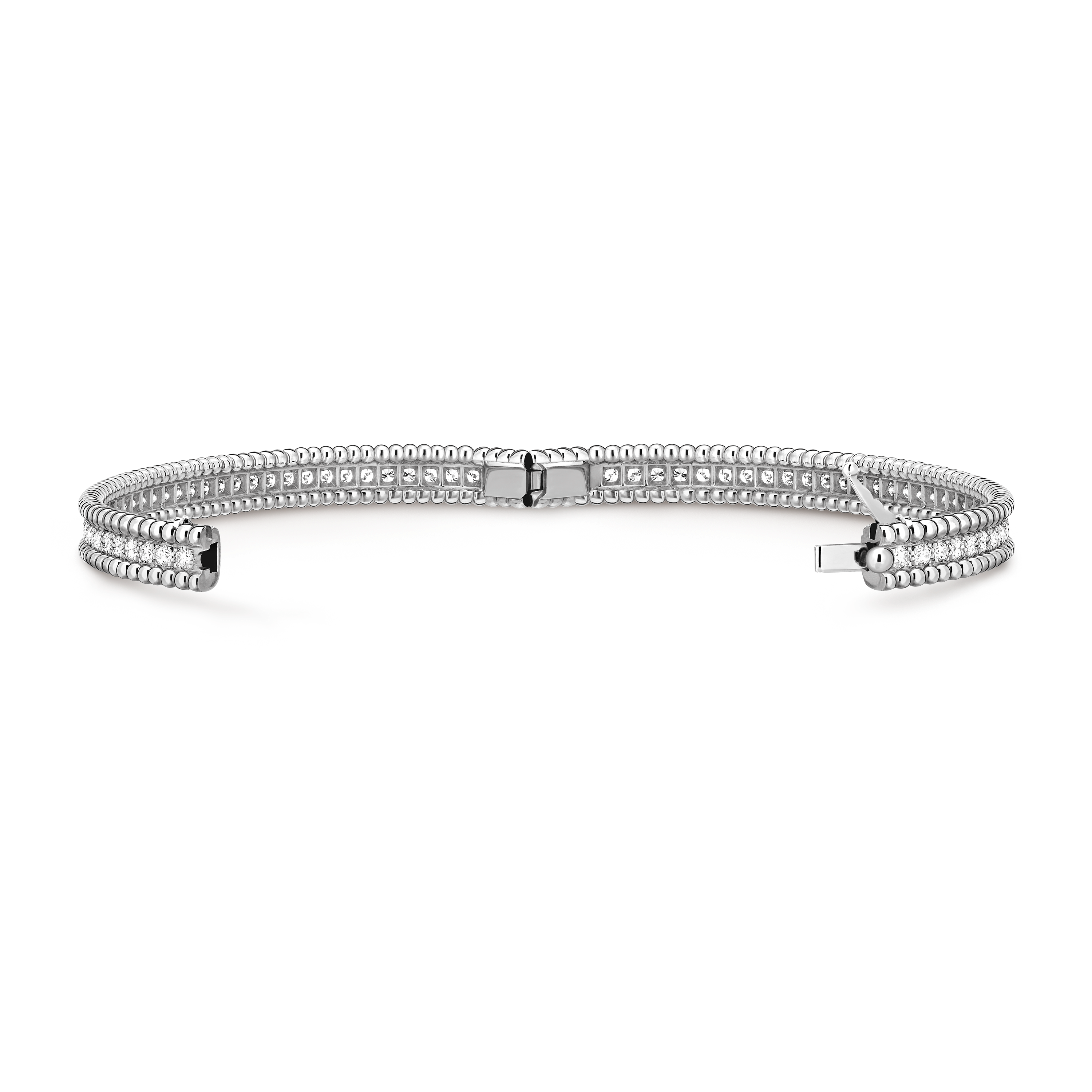 Perlée diamonds bracelet, 1 row, small model, 18K white gold, Diamond:  76 stones,  2.05 carats, Open, Jewelry Bracelet - Van Cleef & Arpels