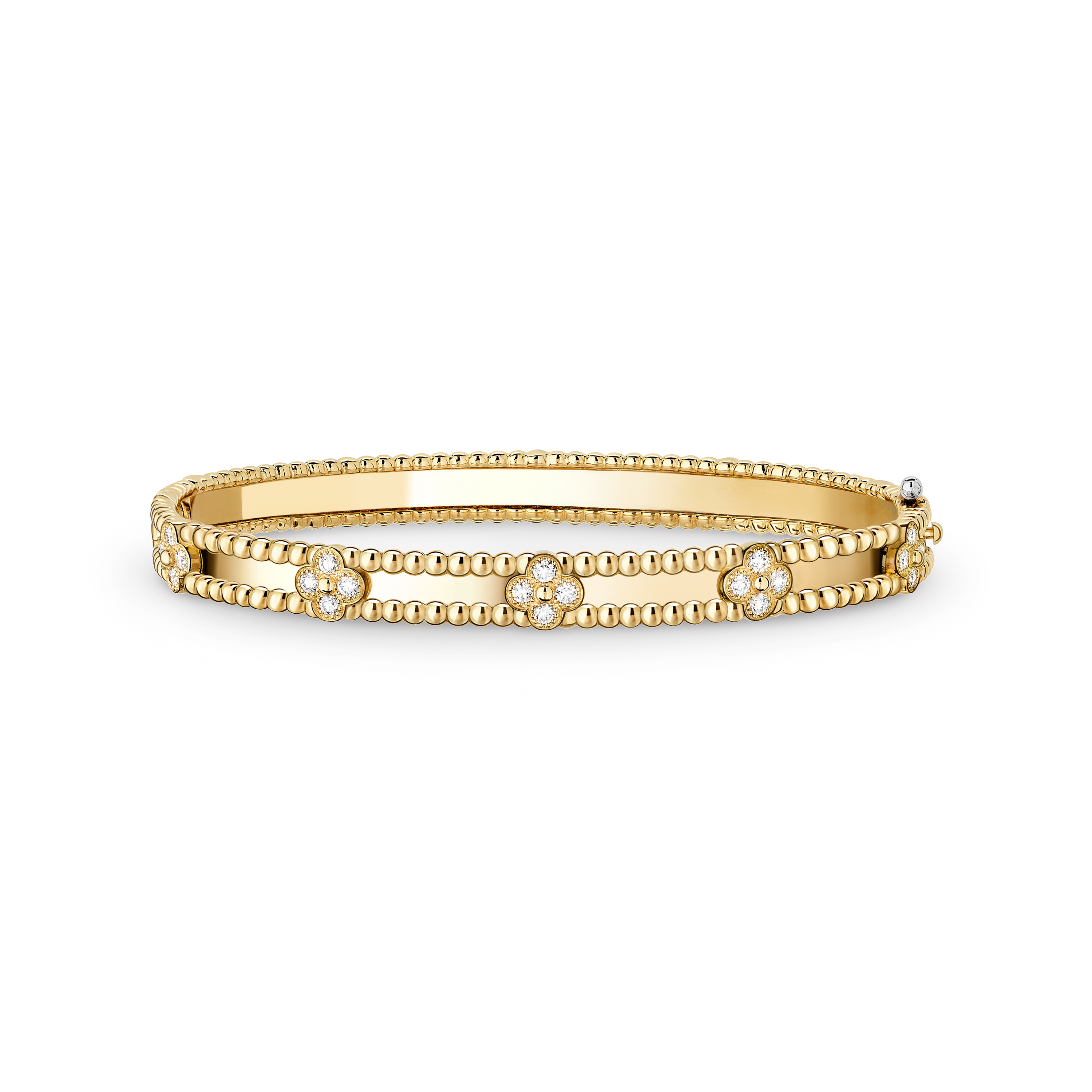 Perlée sweet clovers bracelet, small model, 18K yellow gold, Diamond:  40 stones,  0.68 carat, Front, Jewelry Bracelet - Van Cleef & Arpels