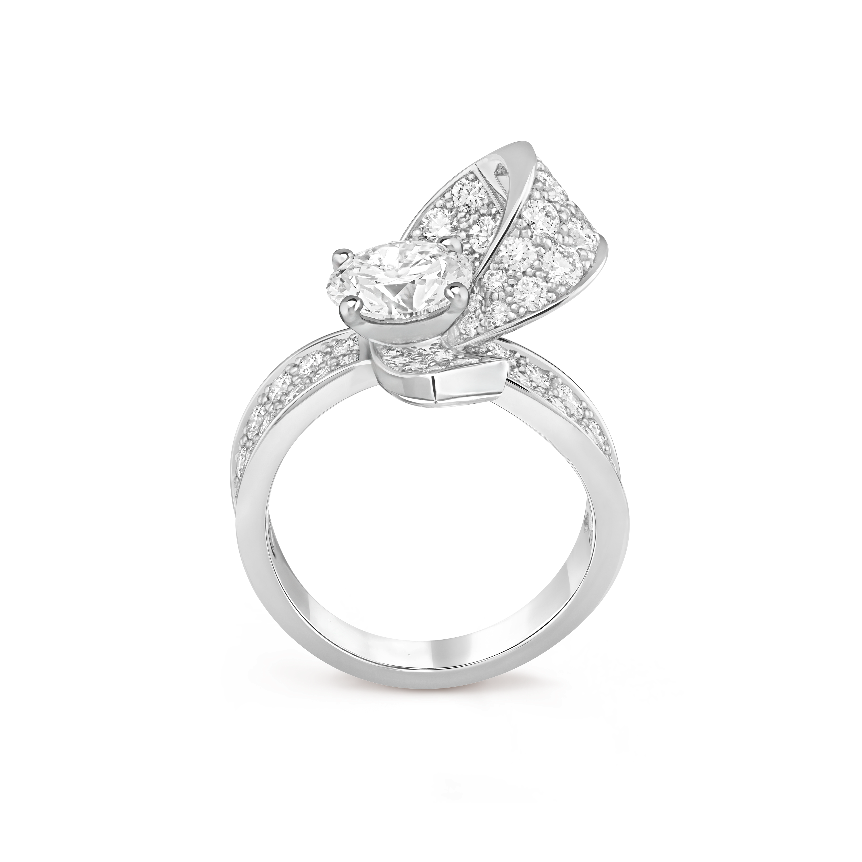 Boucle solitaire 0.70 carat DIF, Platinum, Diamond:  56 stones,  1.88 carats, Profile, Jewelry Ring - Van Cleef & Arpels