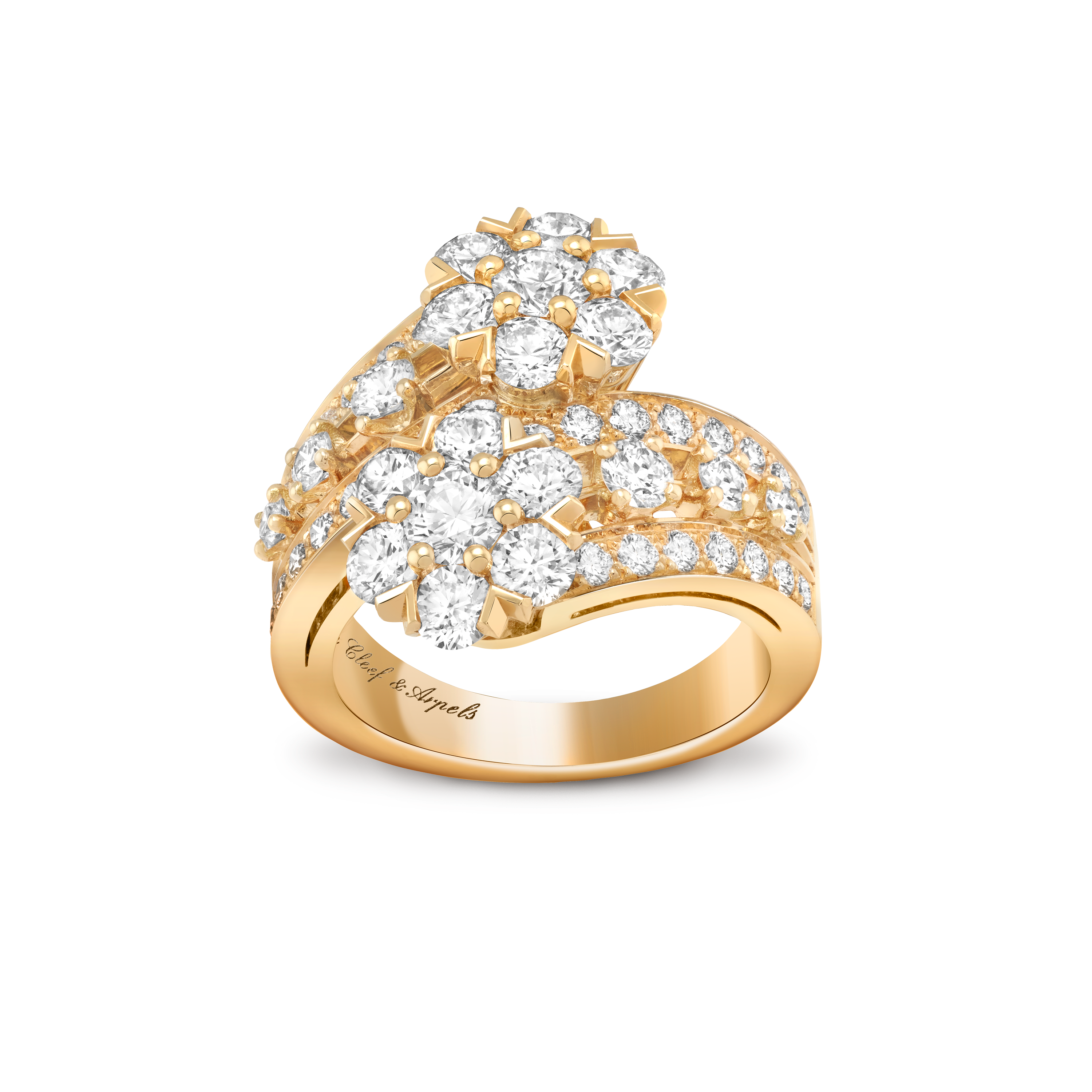 Bague Snowflake, Or jaune 750/1000, Diamant:  50 pierres,  3 carats, Front, High Jewelry Ring - Van Cleef & Arpels