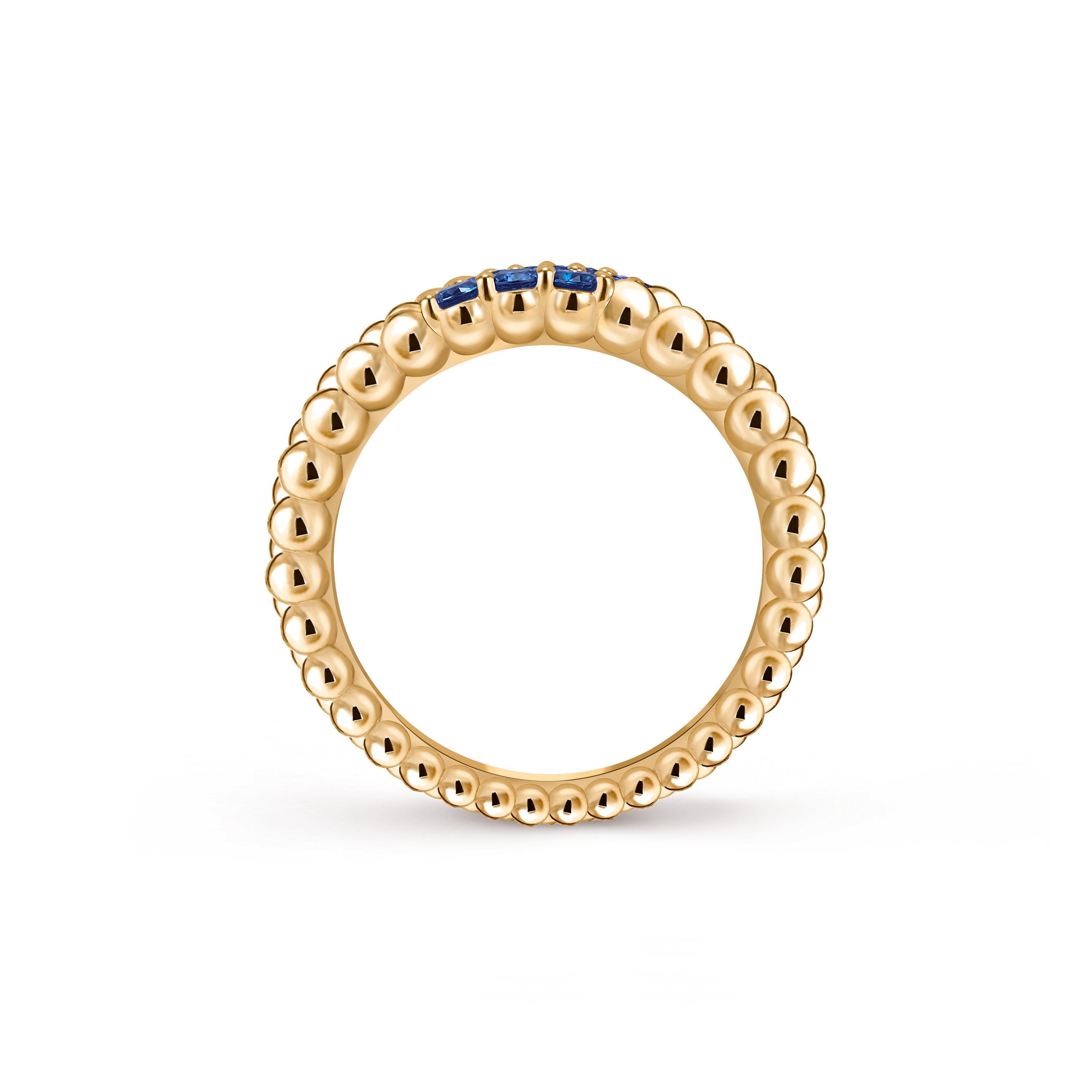 Ring Perlée Couleurs, 3-reihig, 18 Karat Gelbgold, Saphir:  9 Steine,  0.41 Karat, Profile, Jewelry Ring - Van Cleef & Arpels