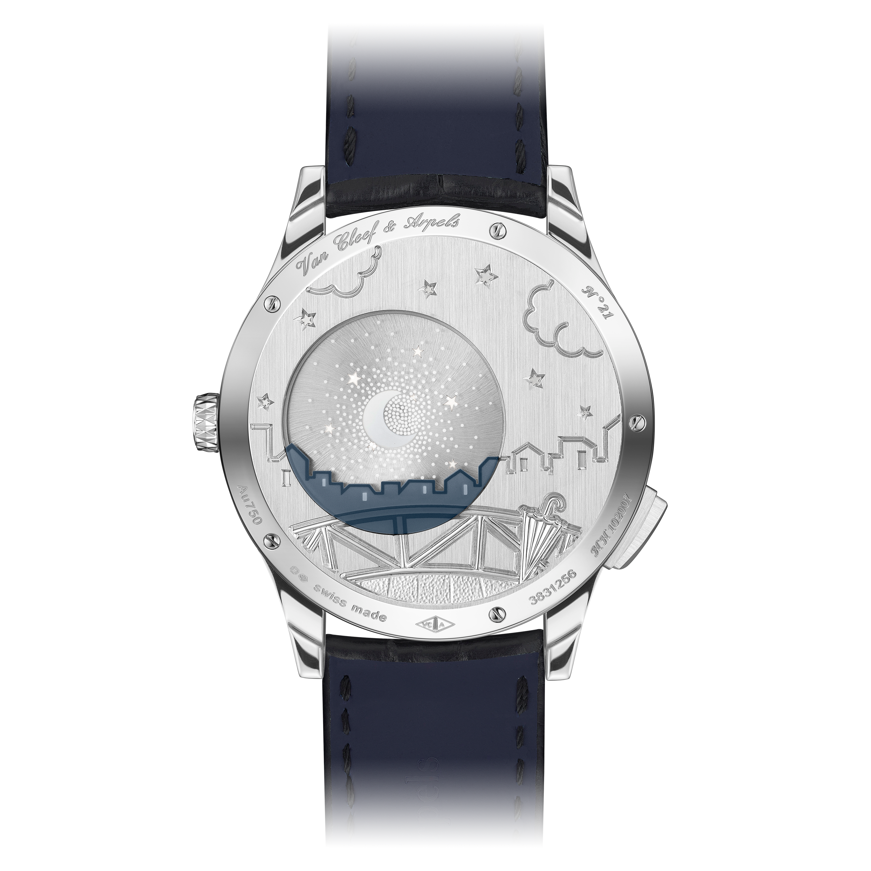 Midnight Pont des Amoureux watch, 18K white gold, Back, Watch - Van Cleef & Arpels