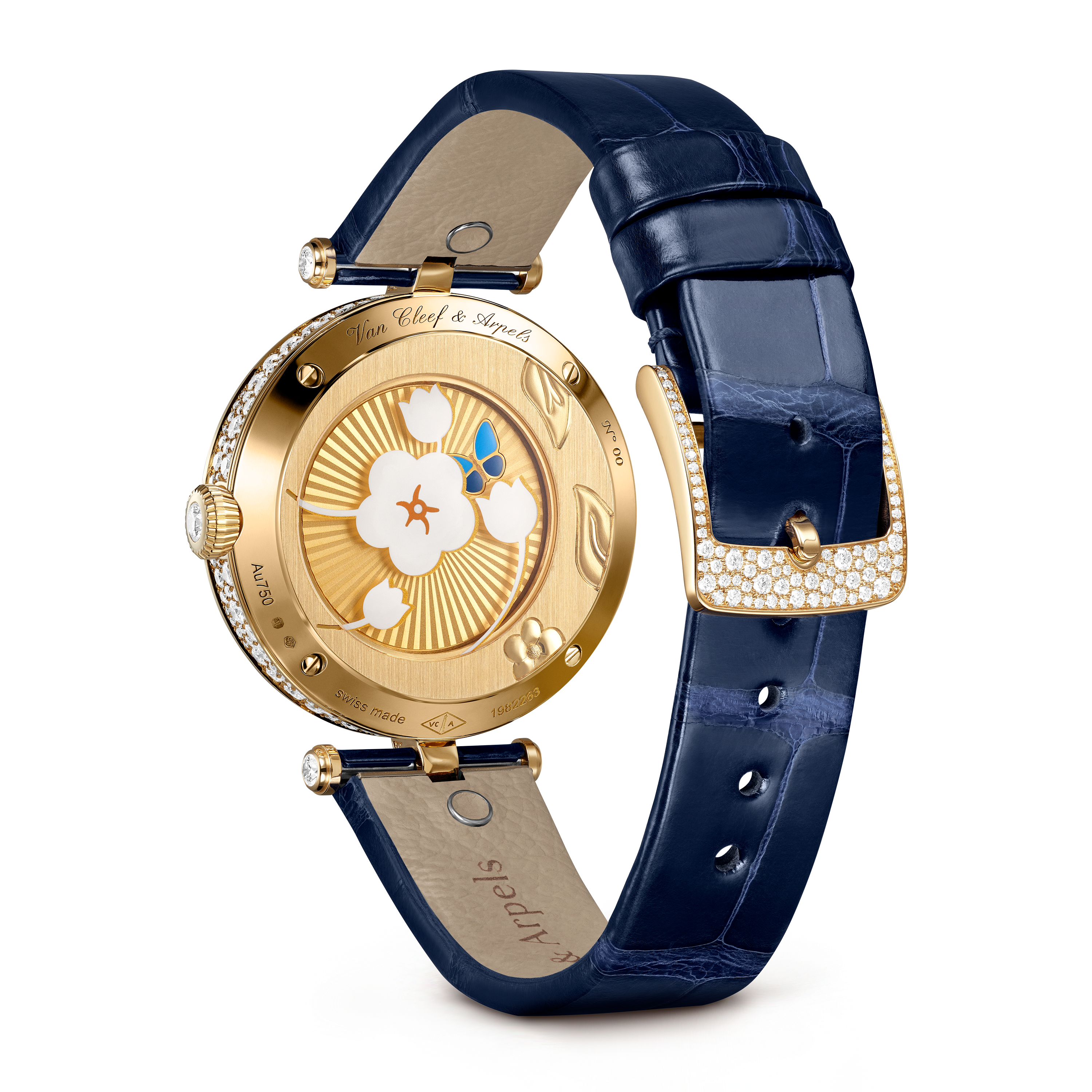 レディ ラッキー スプリング パピヨン, 18K イエローゴールド, ダイヤモンド:  326 石,  4.65 カラット, マザー オブ パール:  3 石, Profile, Watch - ヴァン クリーフ&アーペル - Van Cleef & Arpels