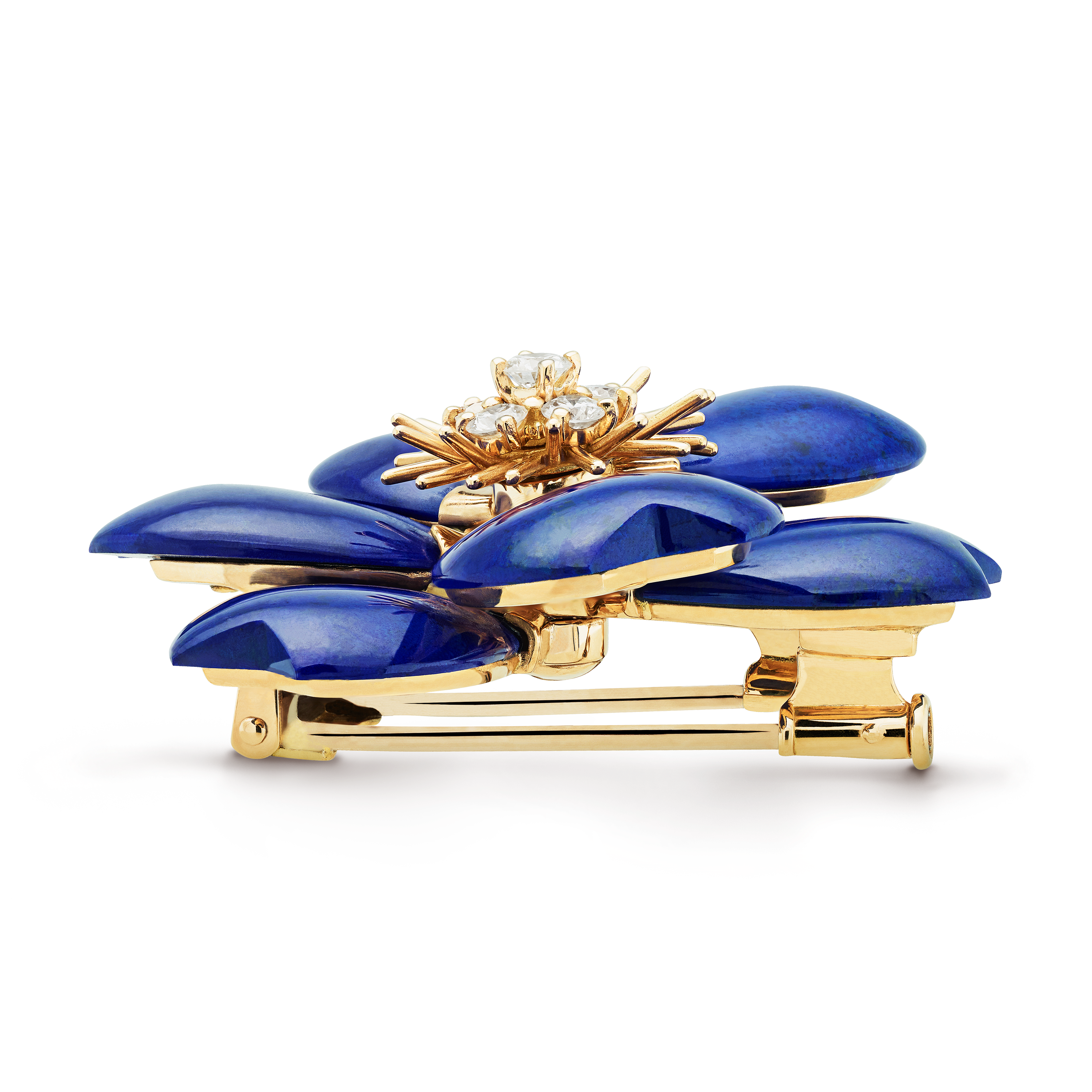 Rose de Noël clip, medium model, 18K yellow gold, Diamond:  6 stones,  0.48 carat, Lapis Lazuli:  6 stones, Profile, Jewelry Clip - Van Cleef & Arpels