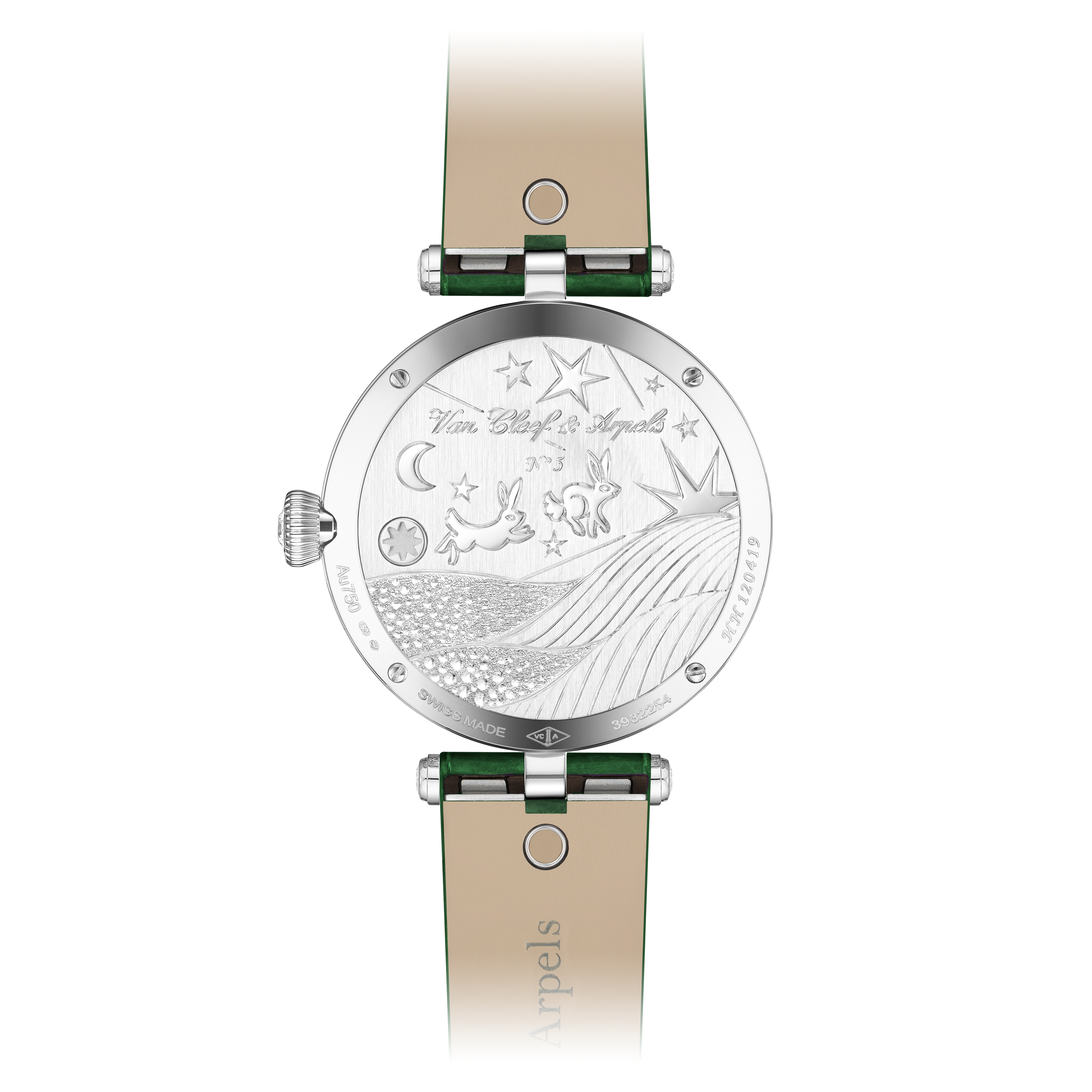 Lady Duo de Lapins watch 18K white gold, Diamond, Emerald