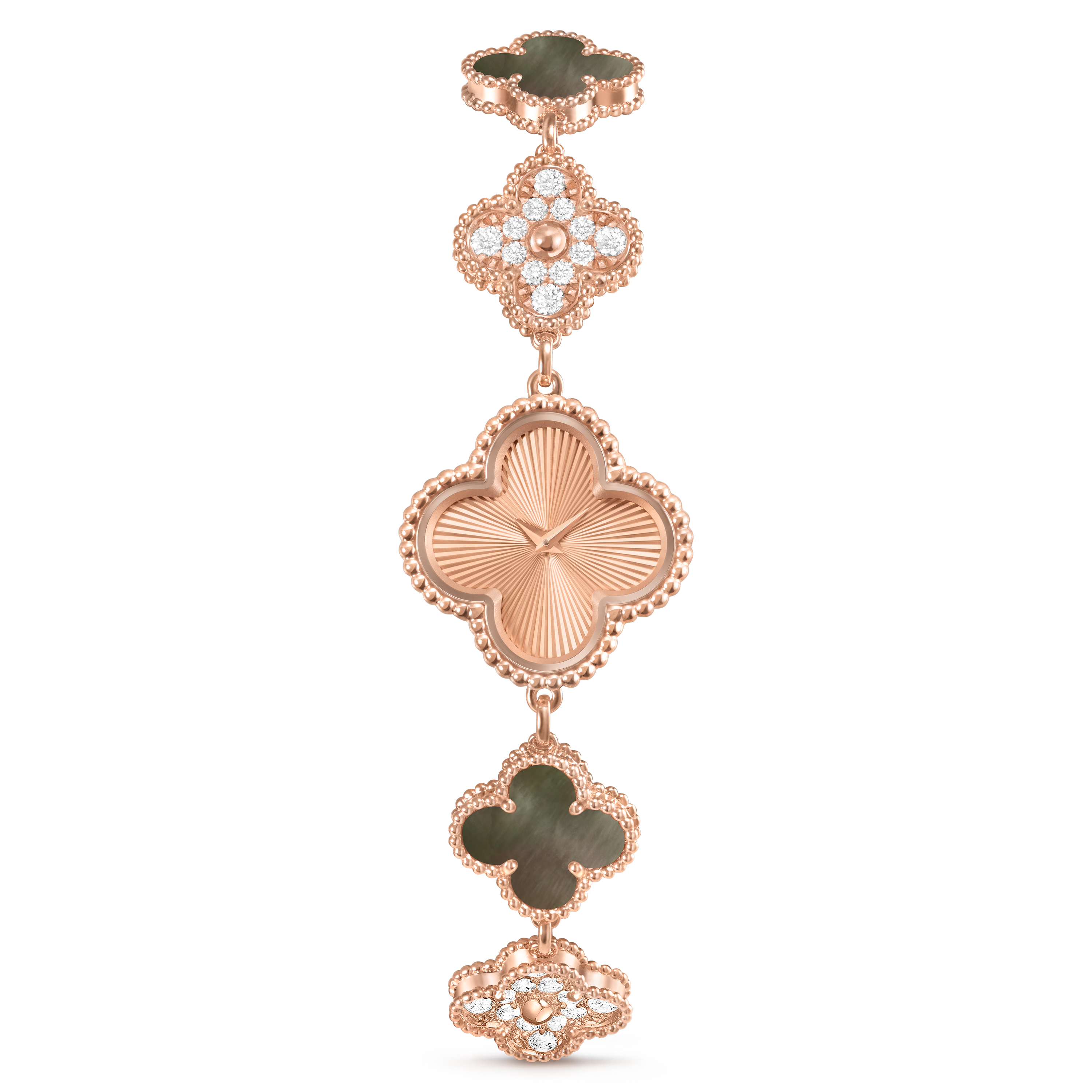 Relógio Sweet Alhambra, Ouro rosa 18 quilates, Diamante:  36 pedras,  1.42 quilate, Madrepérola:  3 pedras, Front, Watch - Van Cleef & Arpels