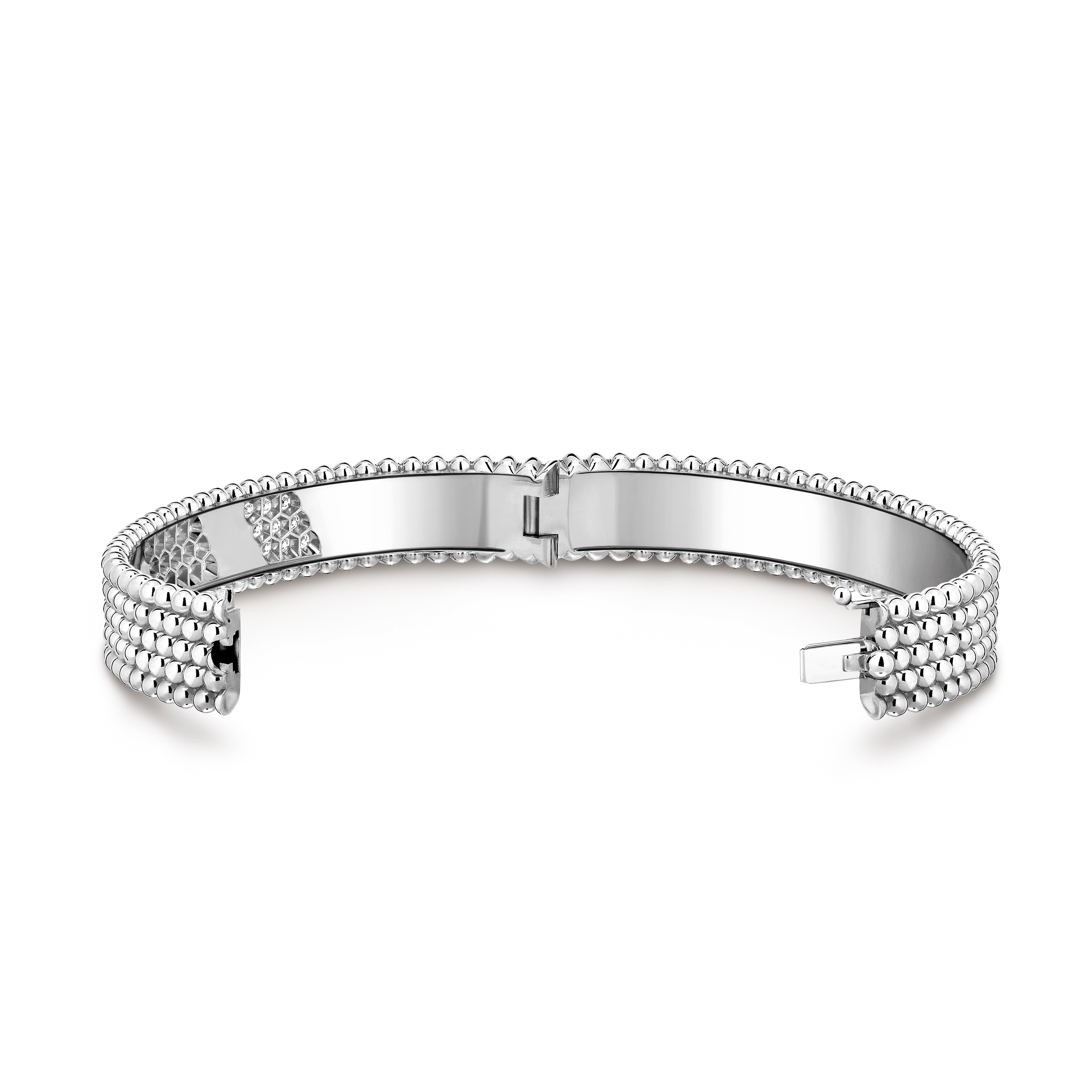 Perlée diamonds bracelet, 5 rows, extra large model, 18K white gold, Diamond:  50 stones,  2.01 carats, Open, Jewelry Bracelet - Van Cleef & Arpels