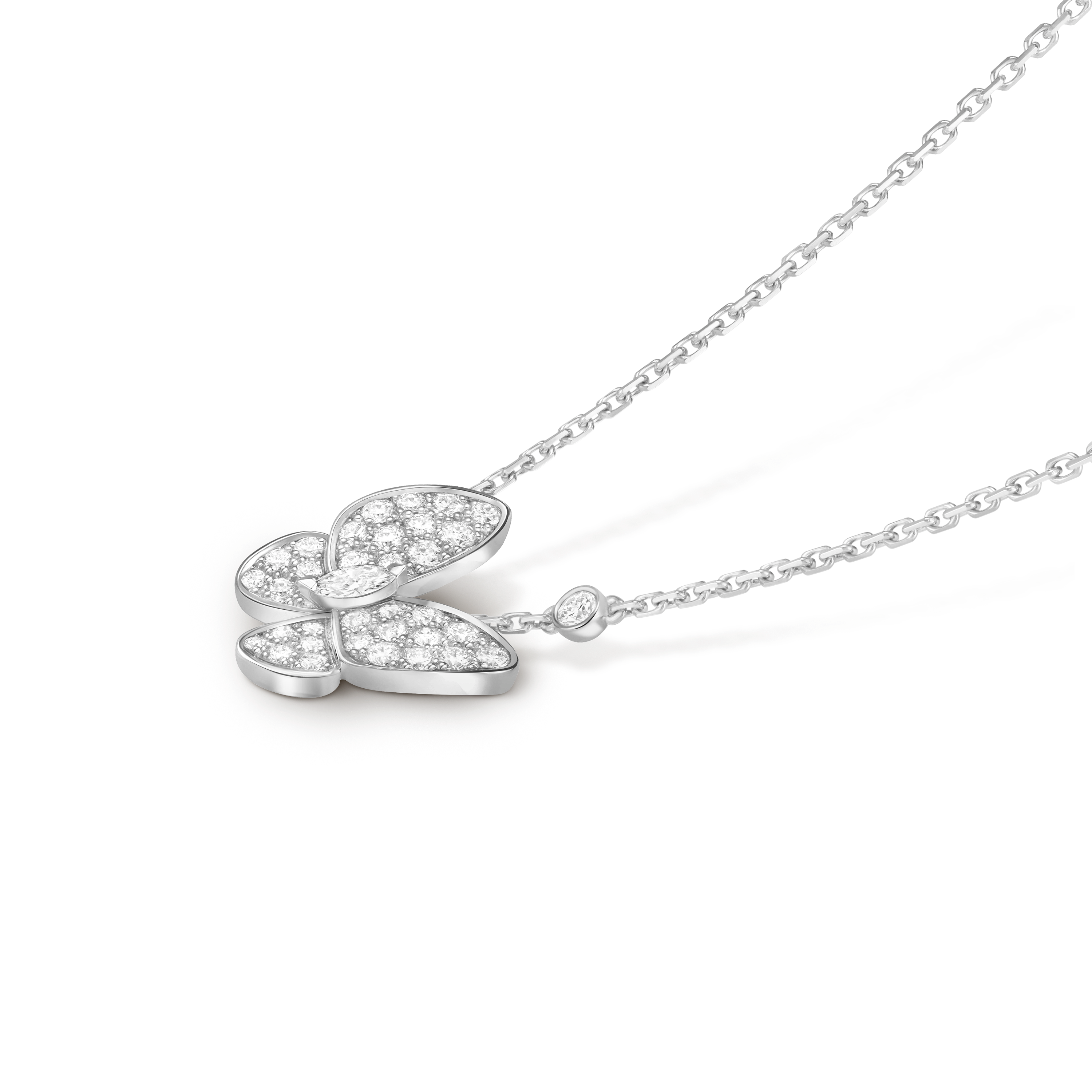 Two Butterfly pendant, 18K white gold, Diamond:  36 stones,  0.88 carat, Three Fourth, Jewelry Pendent - Van Cleef & Arpels