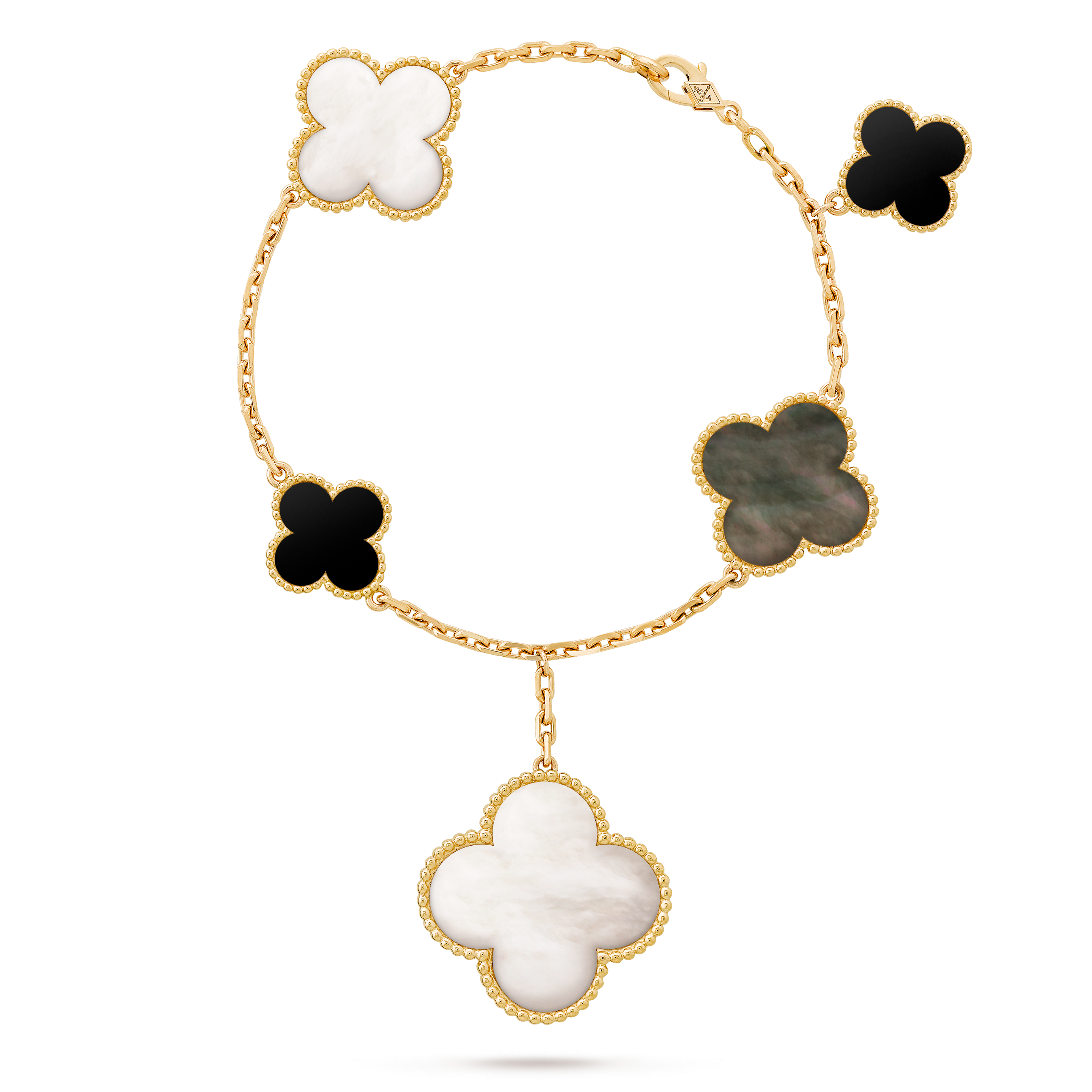 Van Cleef & Arpels Gold and Mother-of-Pearl Alhambra Bracelet 5 Motifs