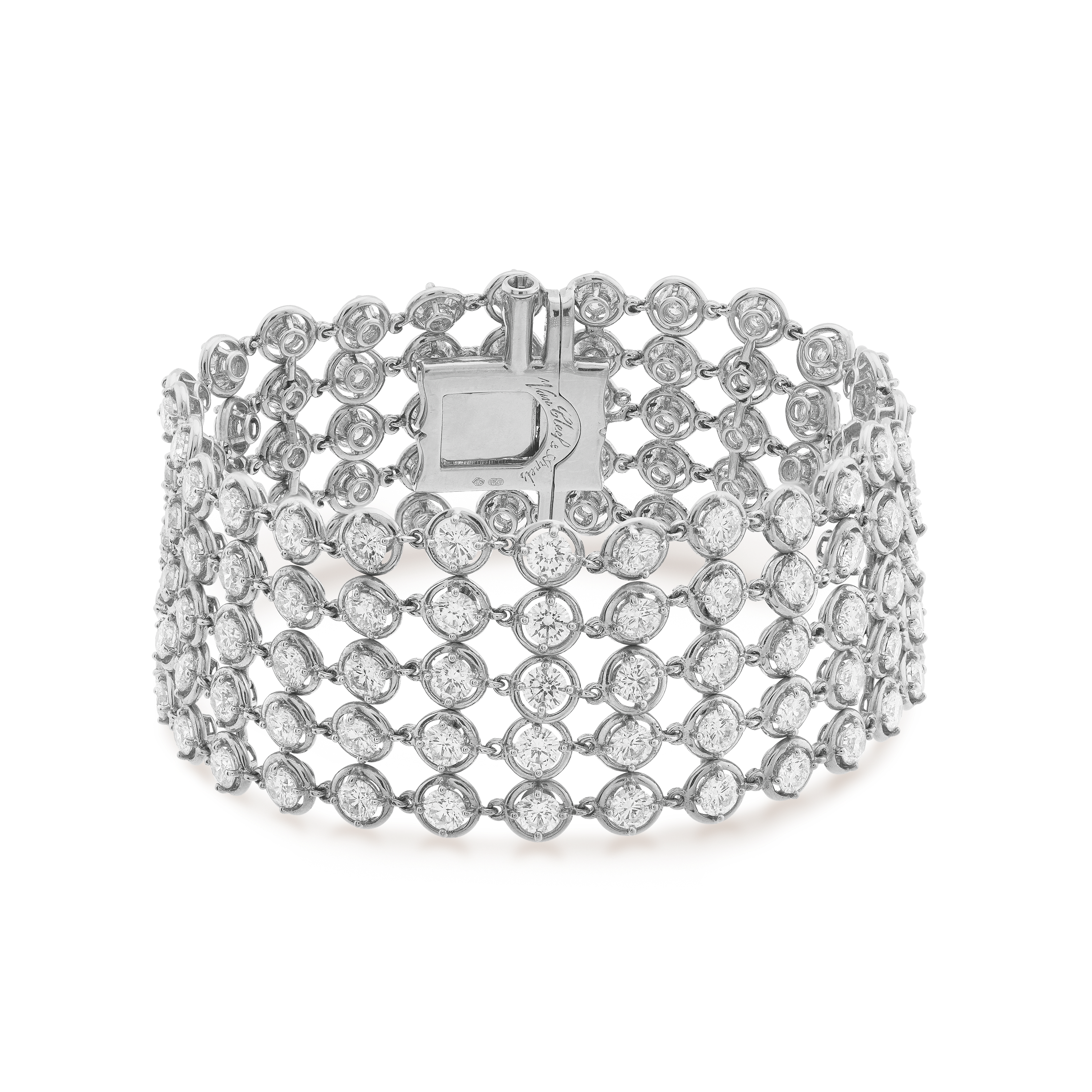 Pulsera Palmyre, Oro blanco 750/1000, Diamante:  135 piedras,  18.82 quilates, Parte delantera, High Jewelry Bracelet - Van Cleef & Arpels