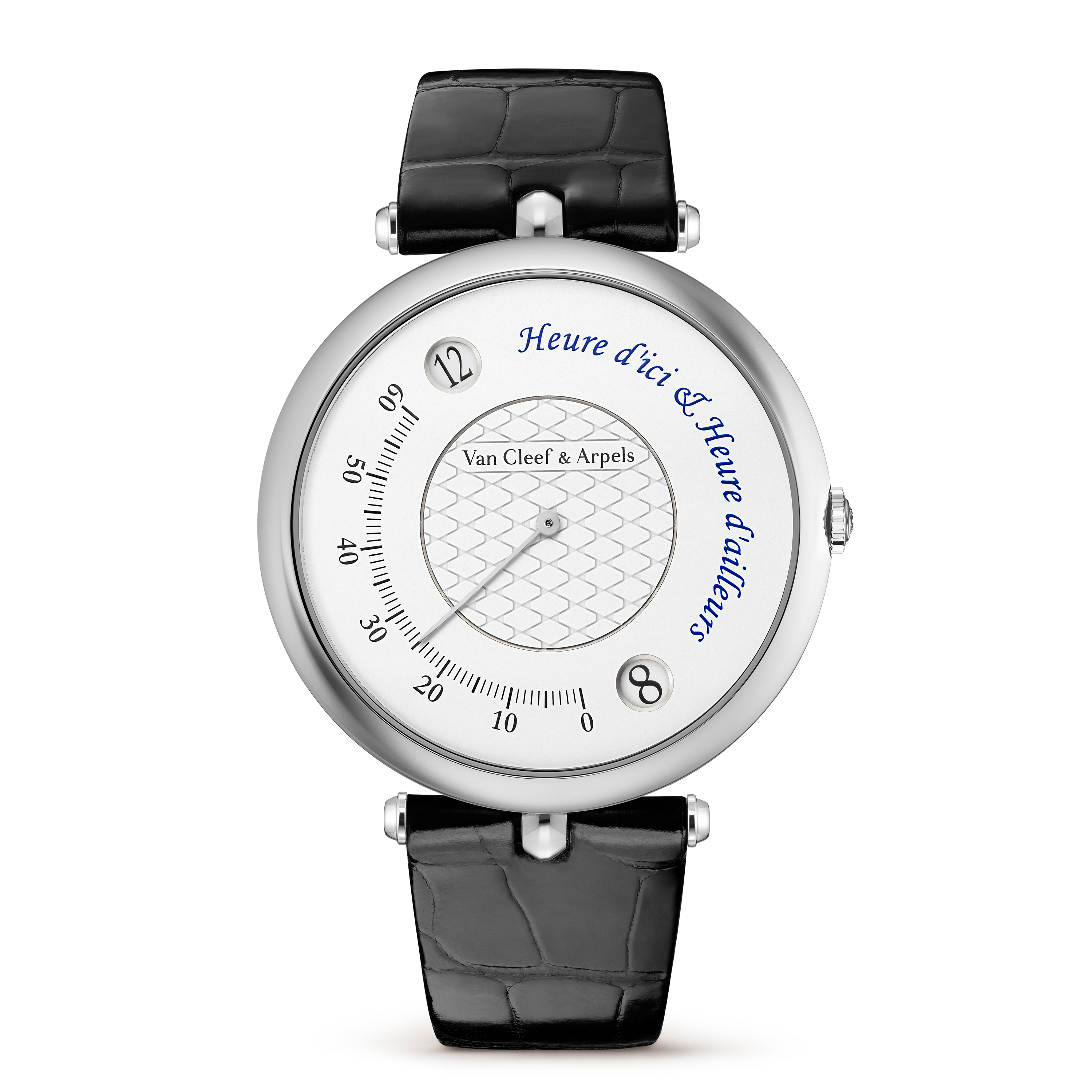 Pierre Arpels Heure d'Ici & Heure d'Ailleurs腕錶, 18K白金, 鑽石:  1寶石,  0.04克拉, Front, Watch- Van Cleef & Arpels