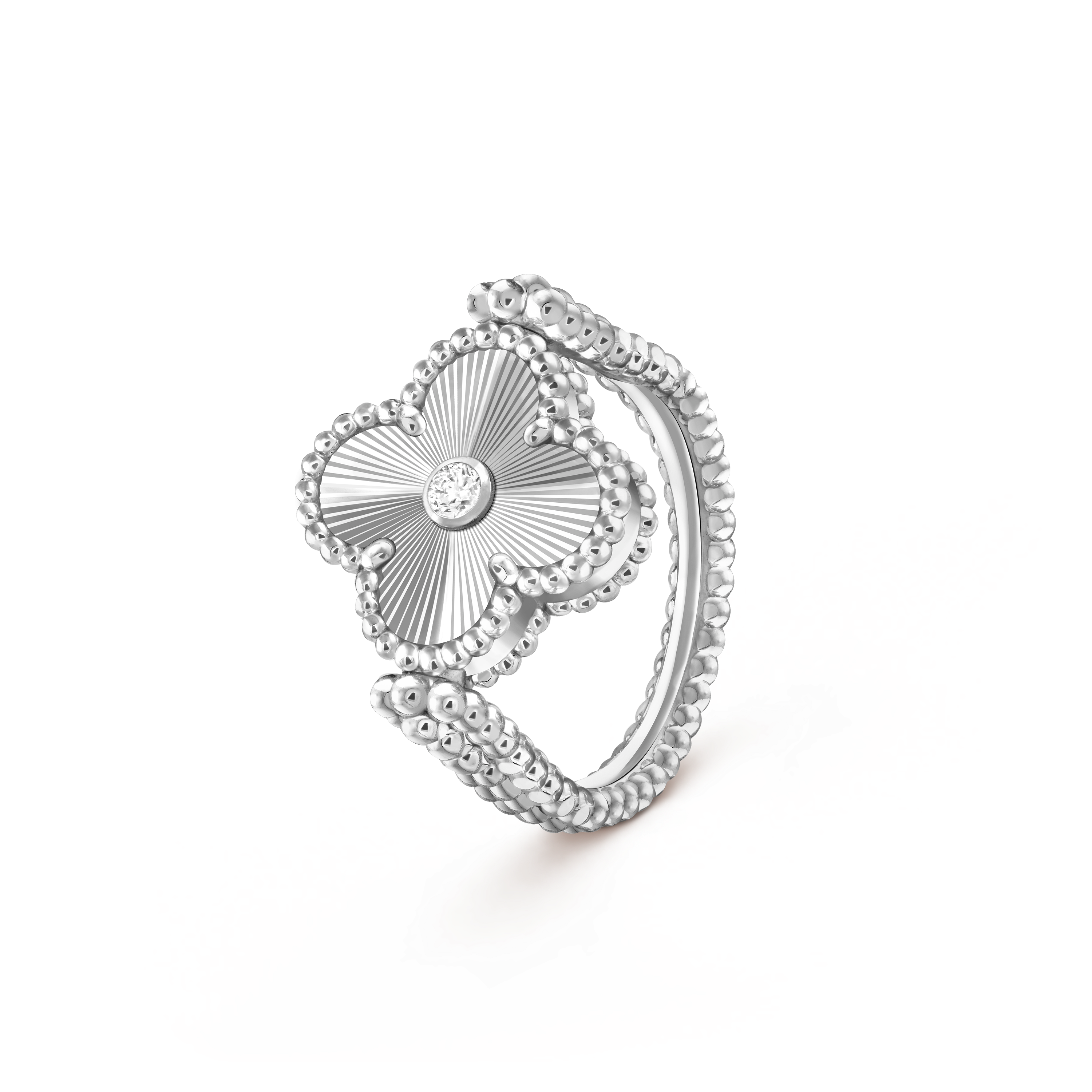 Vintage Alhambra reversible ring, 18K white gold, Chalcedony:  1 stone, Diamond:  1 stone,  0.04 carat, Three Fourth, Jewelry Ring