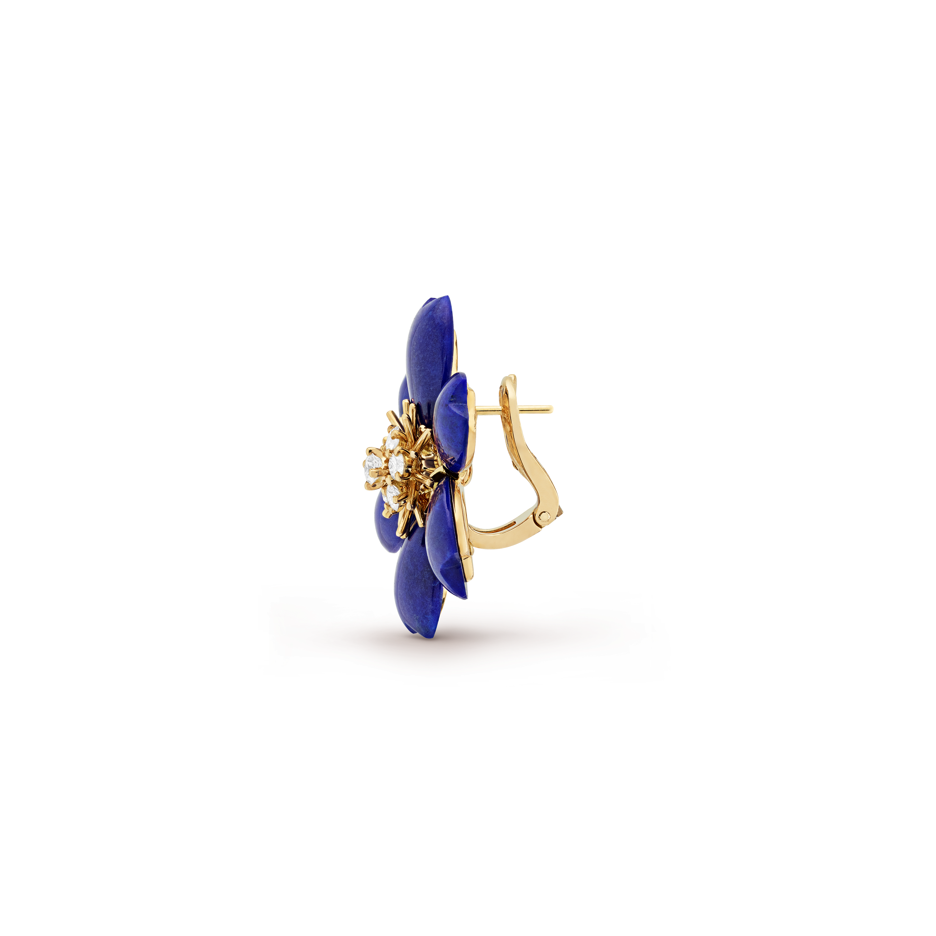 Rose de Noël earrings, small model, 18K yellow gold, Diamond:  12 stones,  0.97 carat, Lapis Lazuli:  12 stones, Profile, Jewelry Earrings - Van Cleef & Arpels