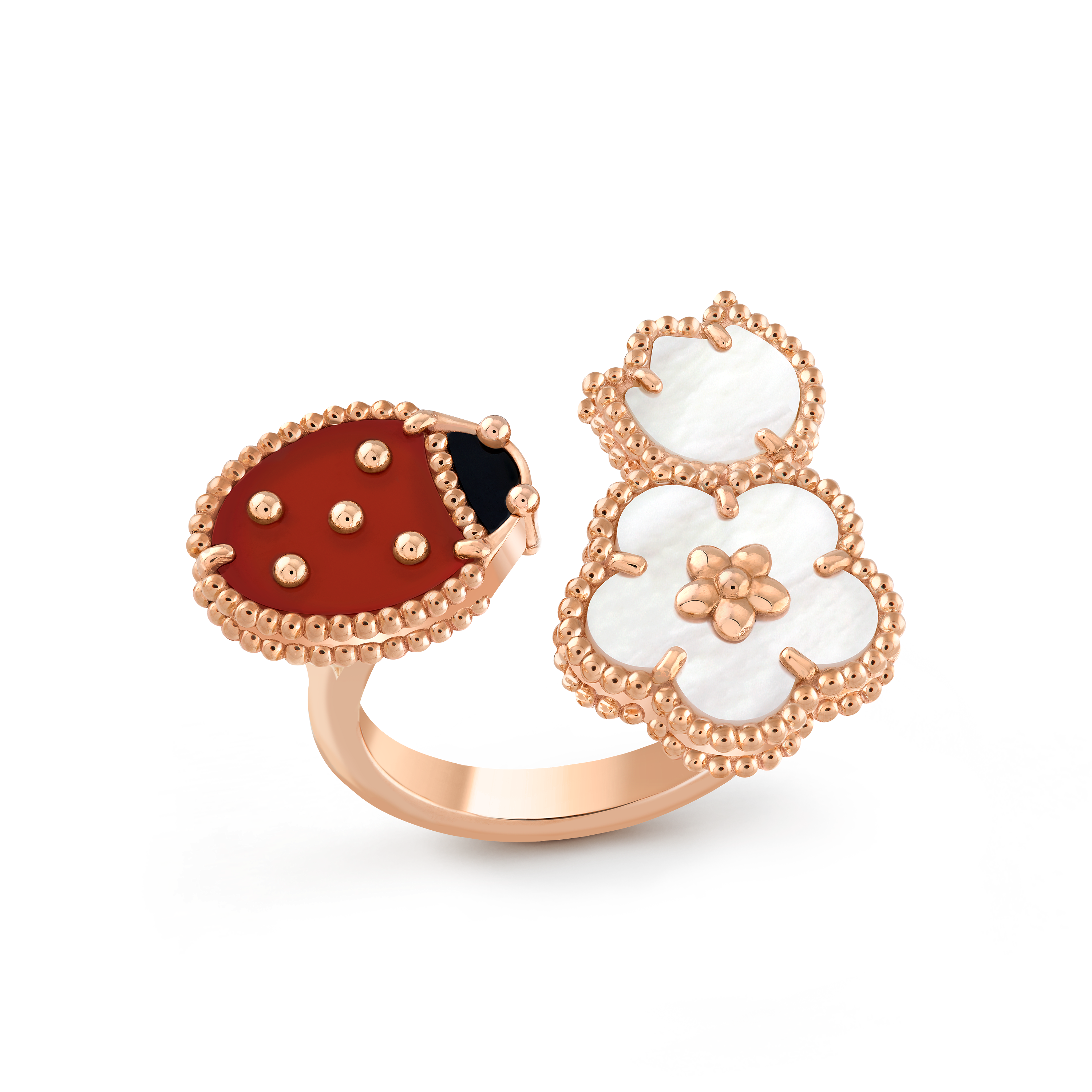 Van Cleef & Arpels - Lucky Spring Between The Finger Ring - Ring Woman Pink gold/Carnelian/Mother-of-Pearl