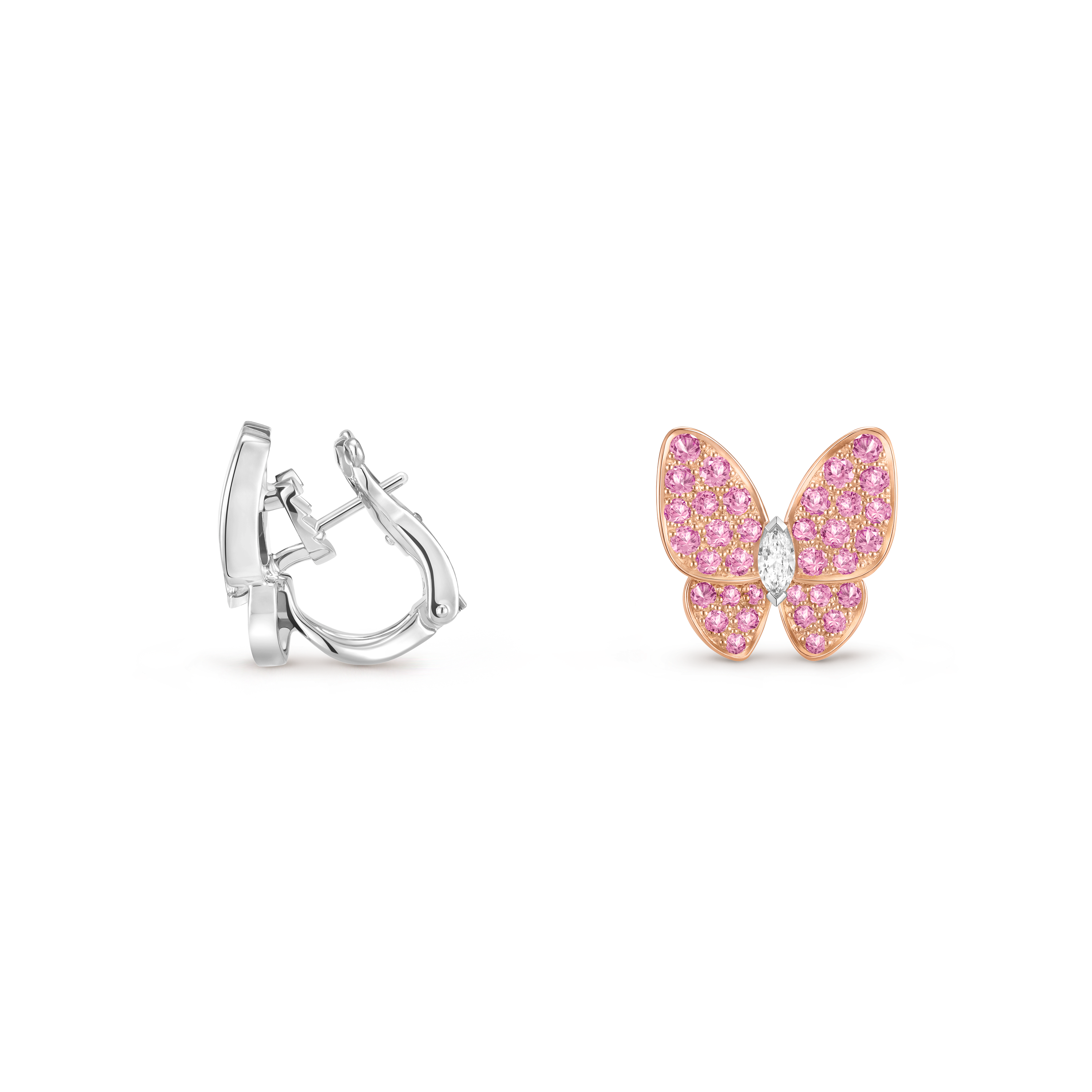Two Butterfly earrings, 18K white gold, 18K rose gold, Diamond:  36 stones,  0.99 carat, Sapphire:  34 stones,  0.88 carat, Profile, Jewelry Earrings - Van Cleef & Arpels