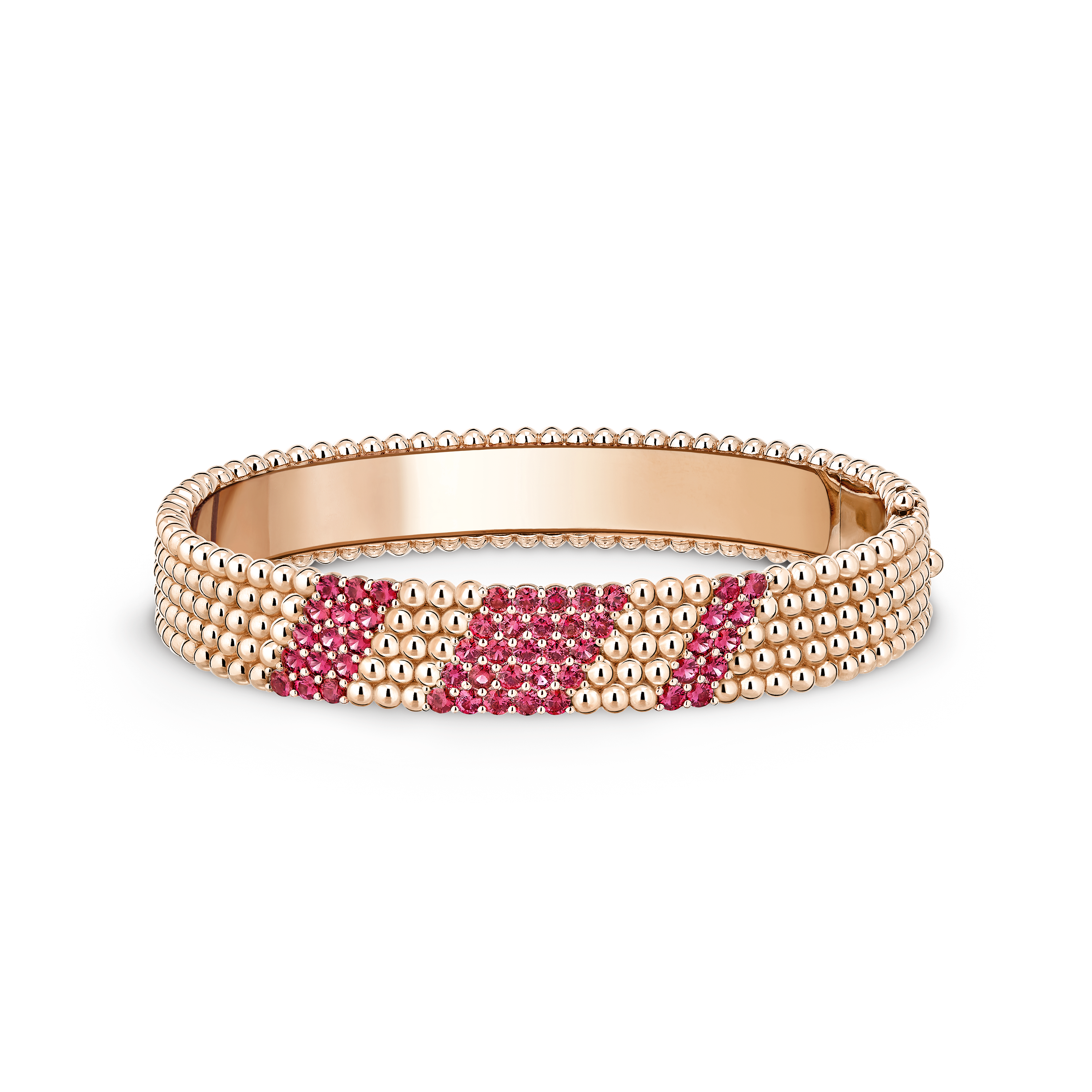 Perlée couleurs bracelet, 5 rows, extra large model, 18K rose gold, Ruby:  50 stones,  2.5 carats, Front, Jewelry Bracelet - Van Cleef & Arpels